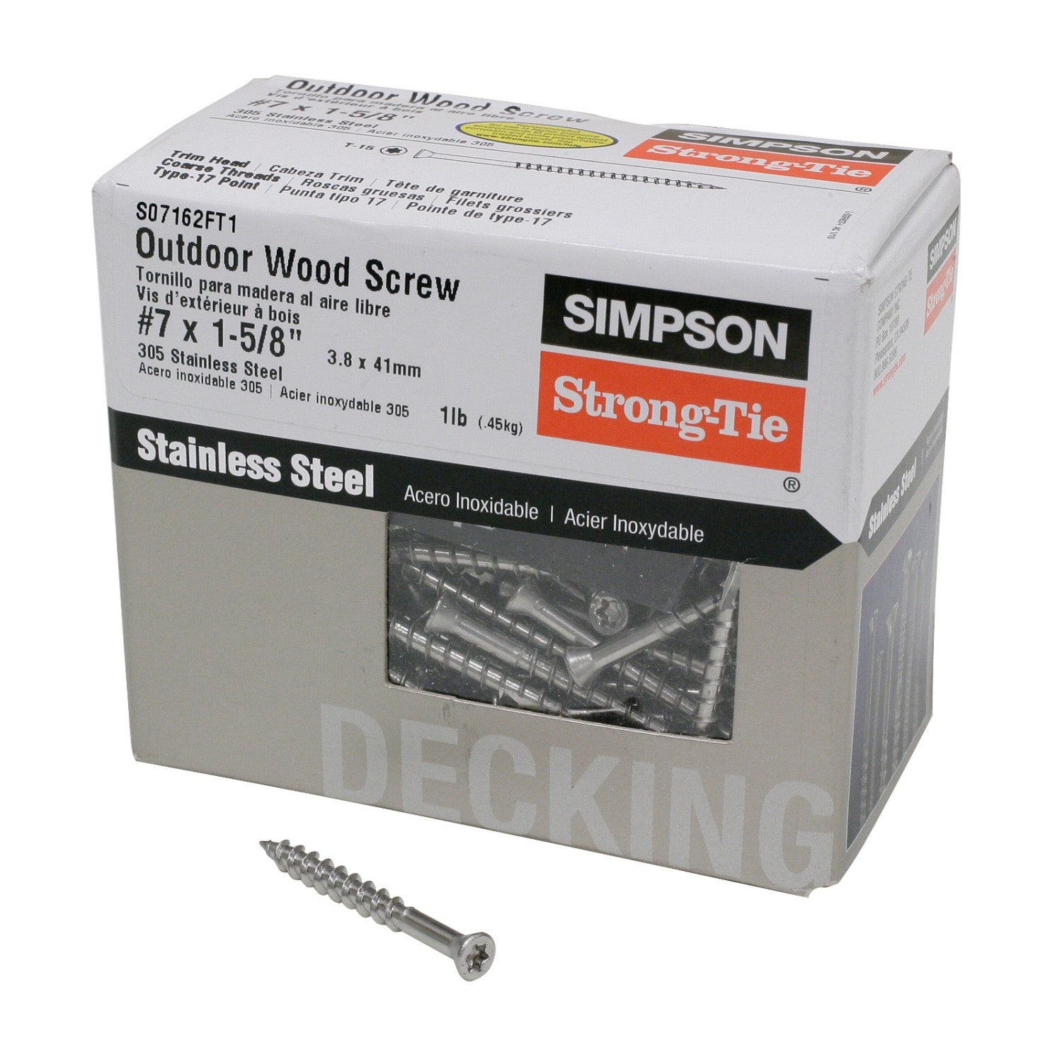 Simpson Strong-Tie s07162ft1wh01 #7 x 1-5/8 305SS T-15 Trim Head