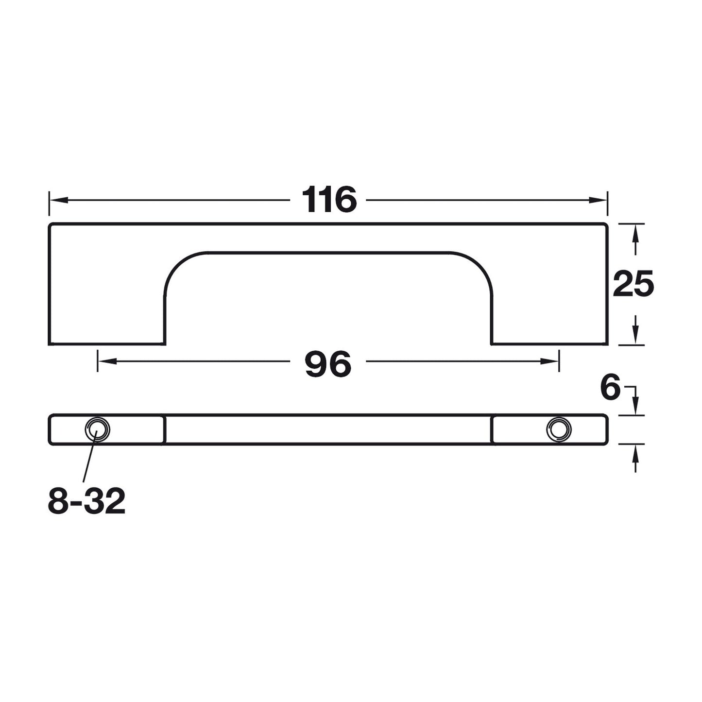 Hafele Square Bar Cabinet Handle - Illustration