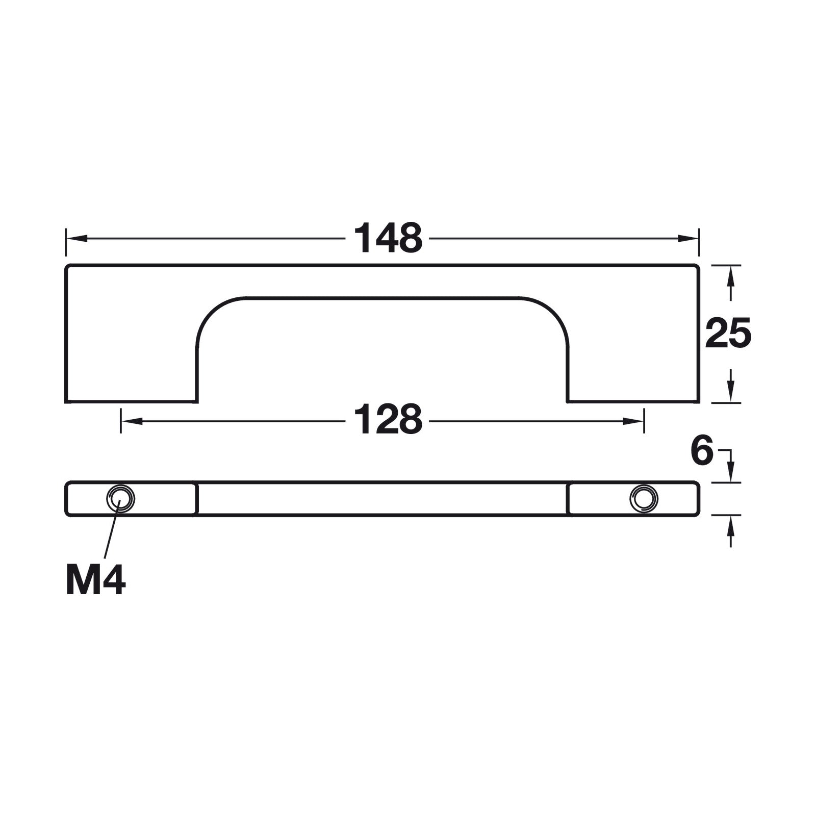 Hafele Square Bar Cabinet Handle - Illustration