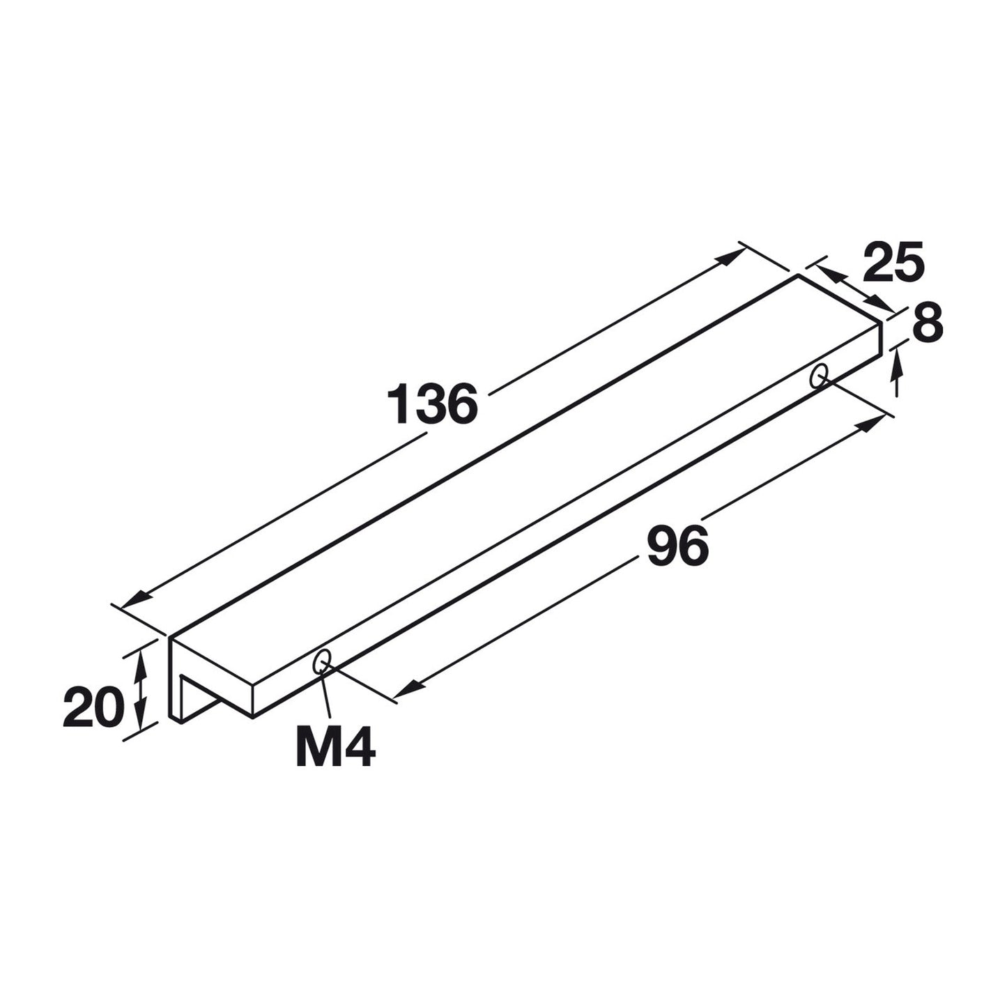 Hafele Westin L-Profile Cabinet Handle - Illustration