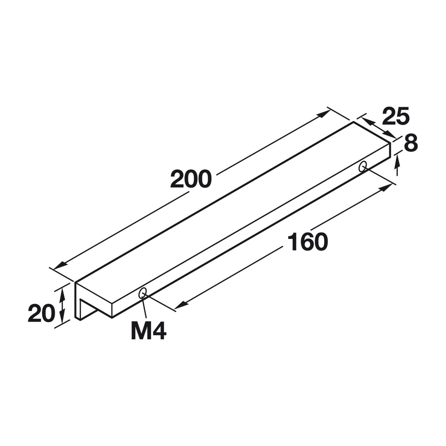 Hafele Westin L-Profile Cabinet Handle - Illustration