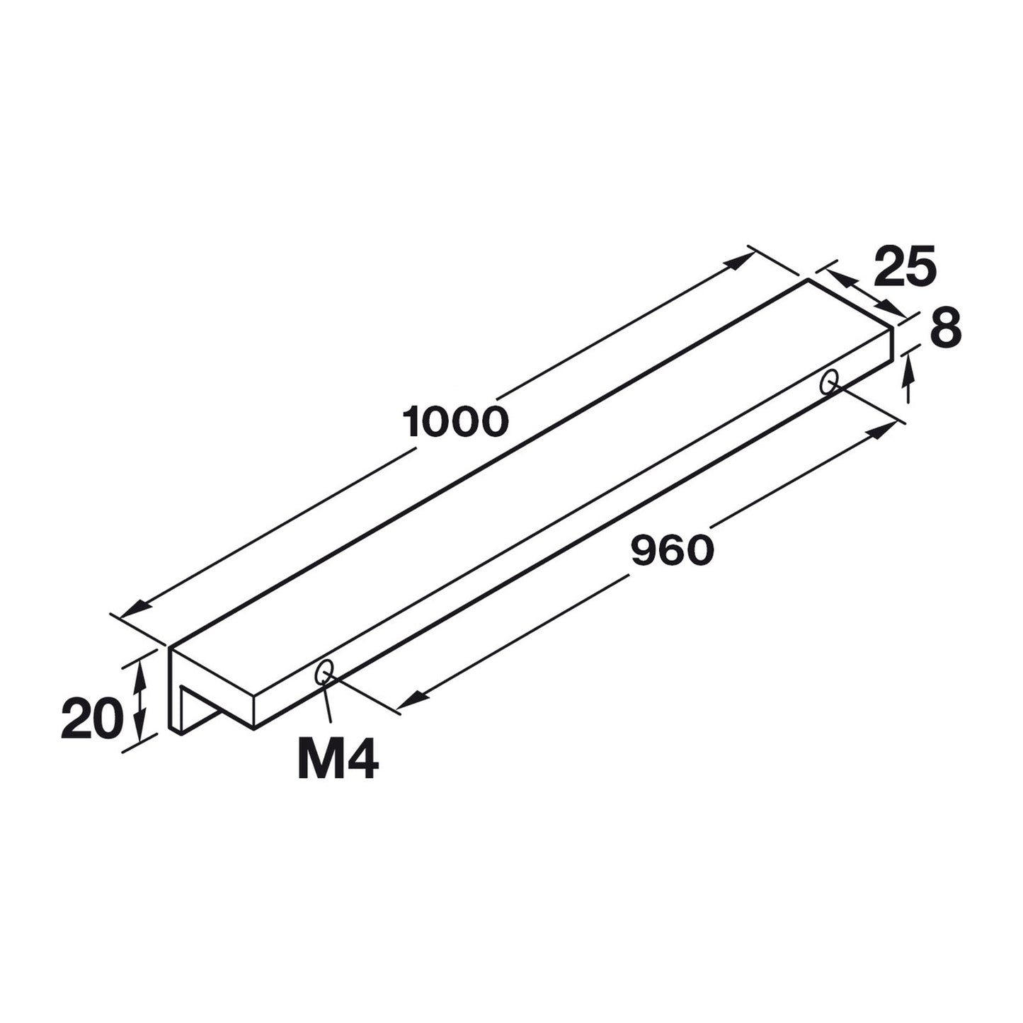 Hafele Westin L-Profile Cabinet Handle - Illustration