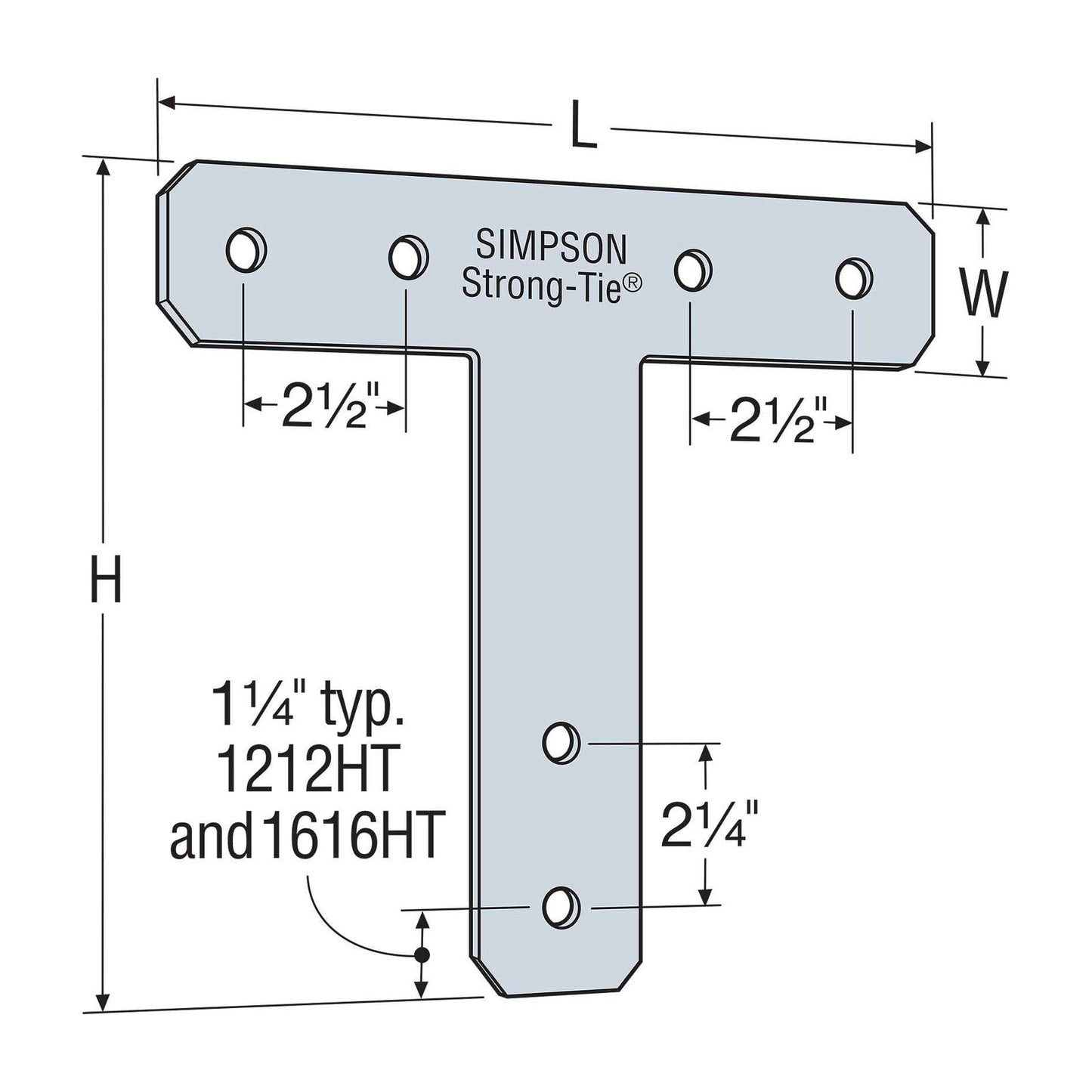 Simpson 1212HT 12 x 12 Heavy T Strap Illustration