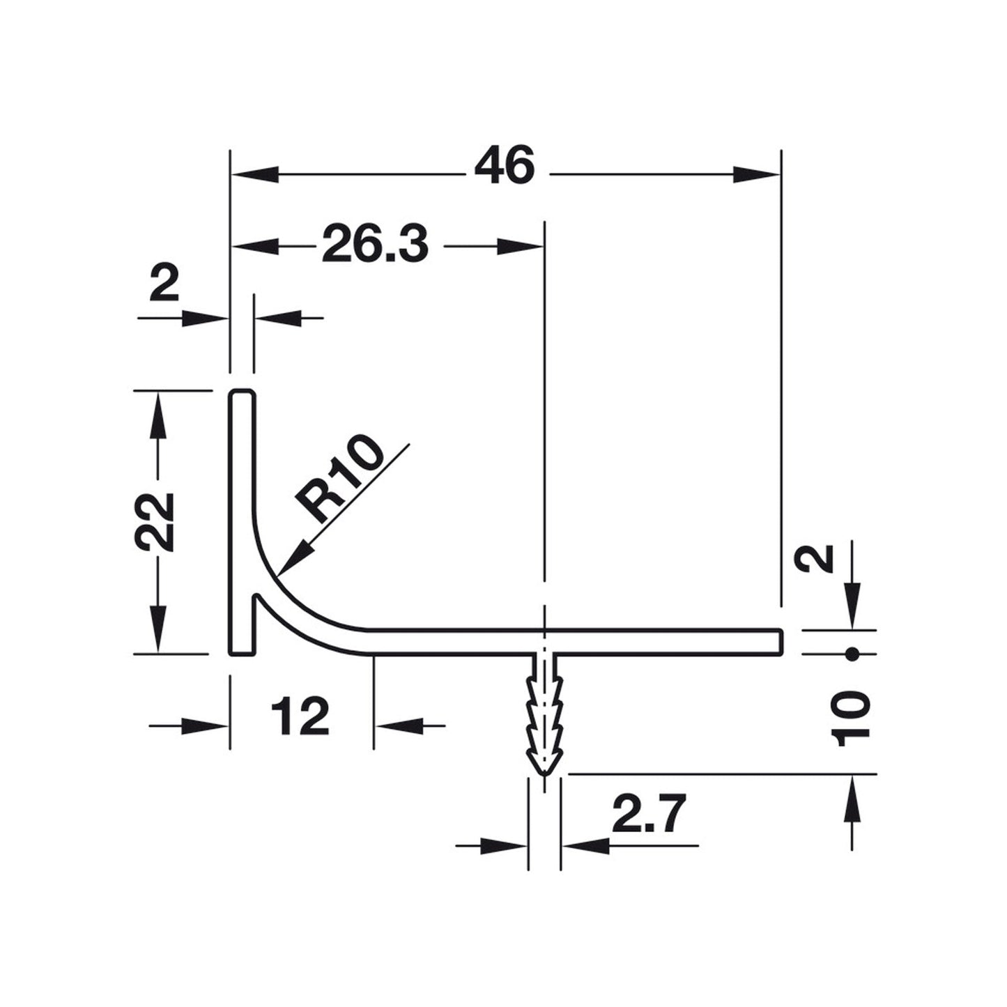 Hafele Passages Vertical L-Profile Cabinet Accessory - Illustration