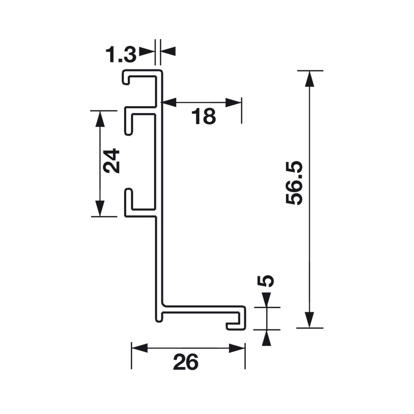 Hafele Venice Horizontal L-Profile Cabinet Accessory - Illustration