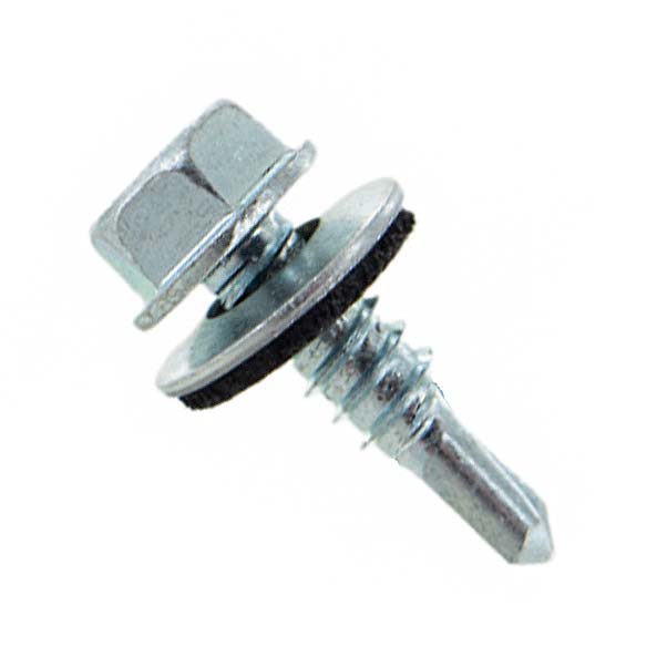 1/4-14 x 3/4" HWH Steelbinder Self-Drilling Metal Roofing Screw w/Washer - Electro-Galvanized, Pkg 250