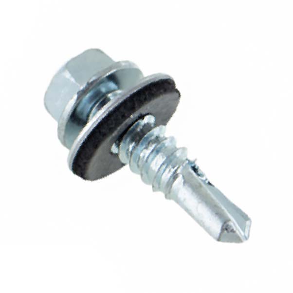 1/4-14 x 3/4" HWH Steelbinder Self-Drilling Metal Roofing Screw w/Washer - Electro-Galvanized, Pkg 250