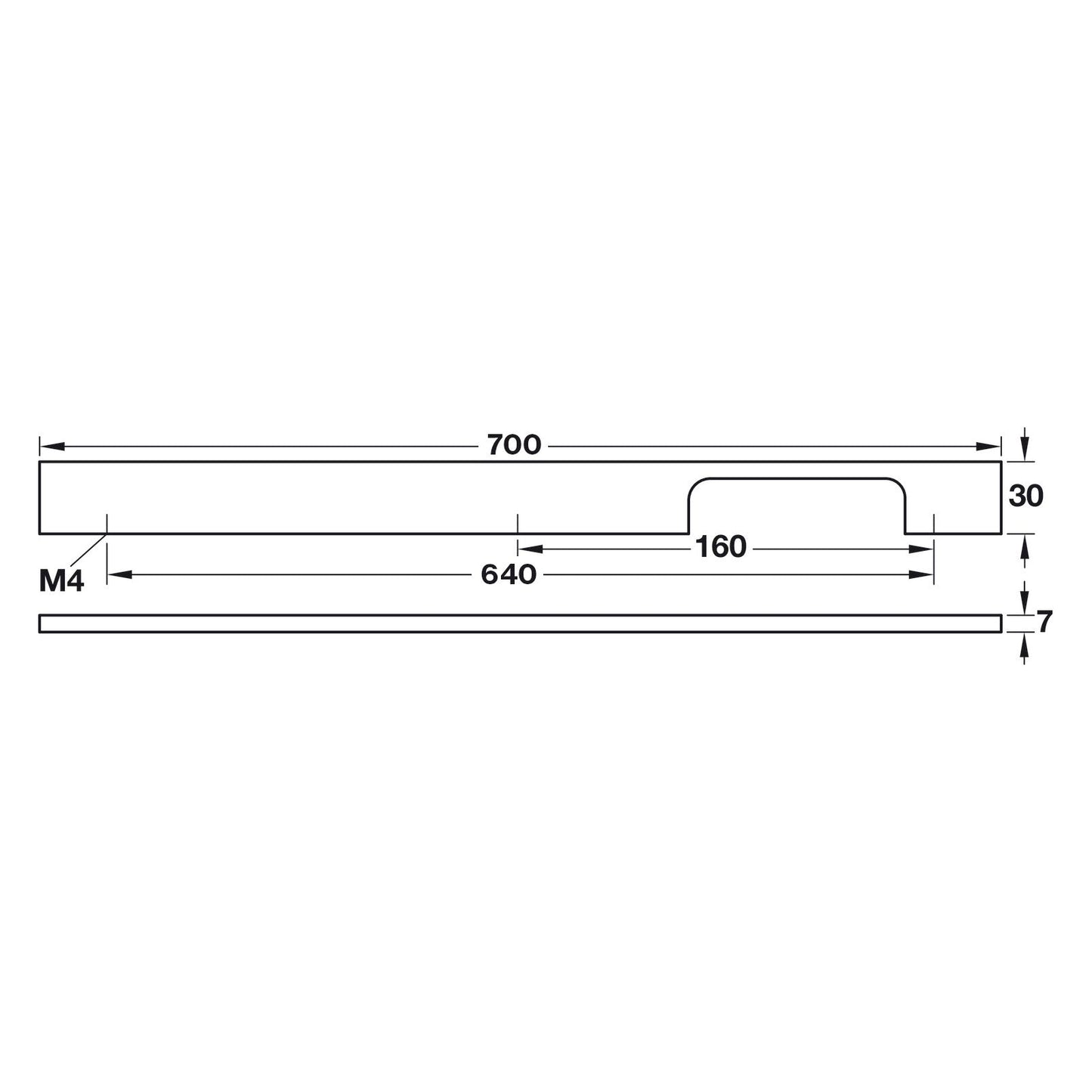 Hafele Neoteric Collection Asymmetrical Cabinet Handle - Illustration