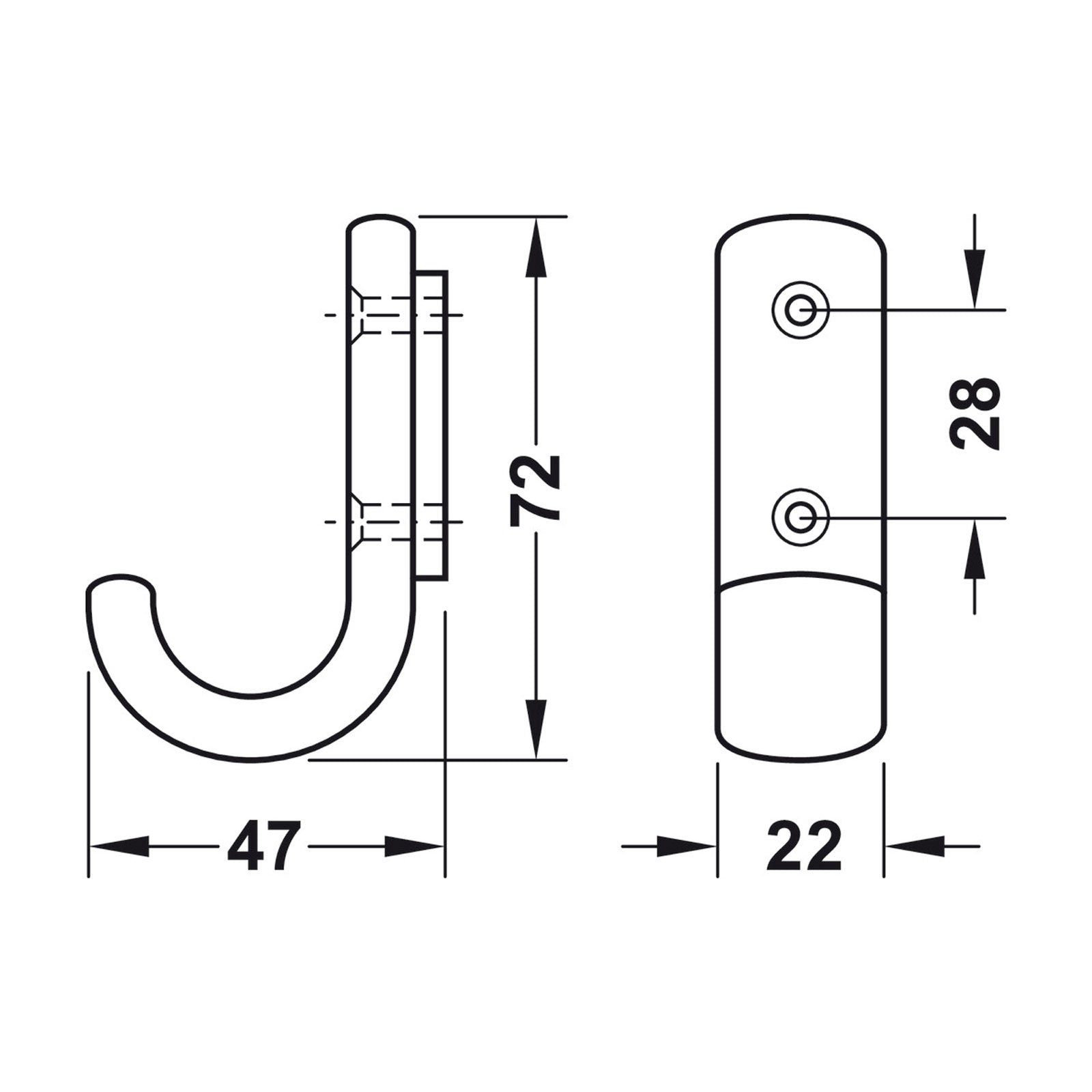 Hafele HEWI Polyamide Coat Hook - Illustration