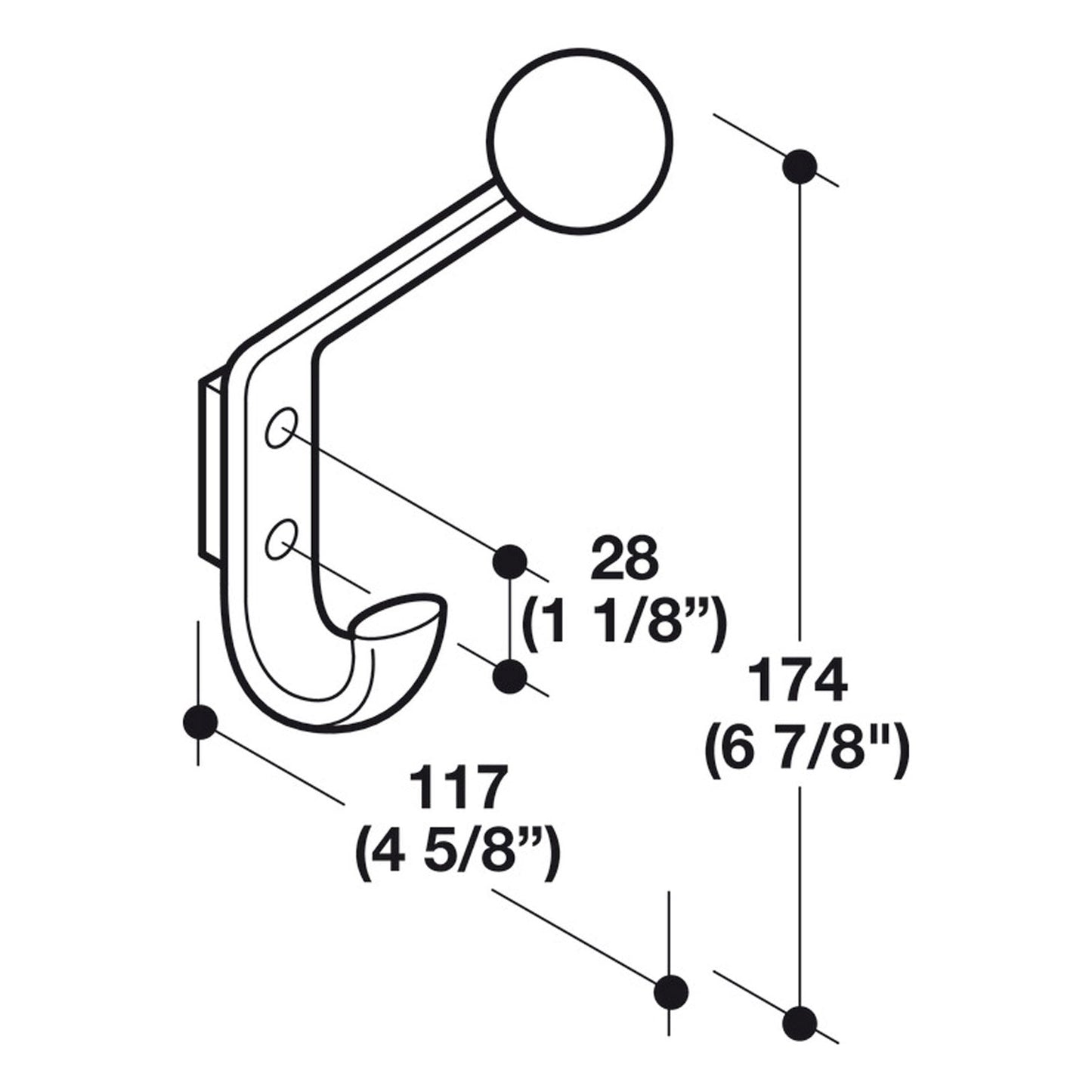 Hafele HEWI Polyamide Coat & Hat Hook - Illustration