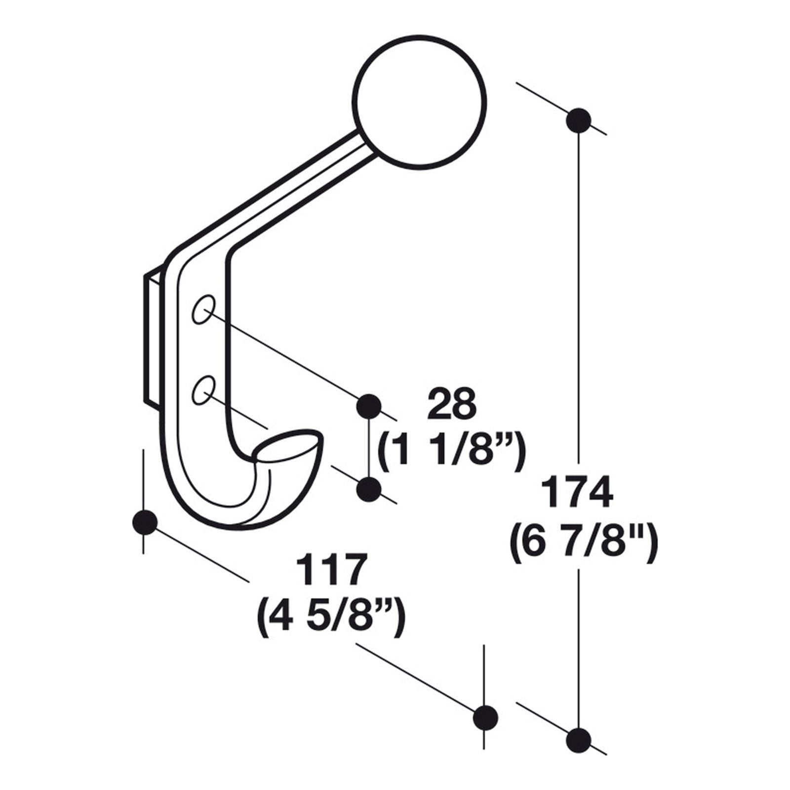 Hafele HEWI Polyamide Coat & Hat Hook - Illustration