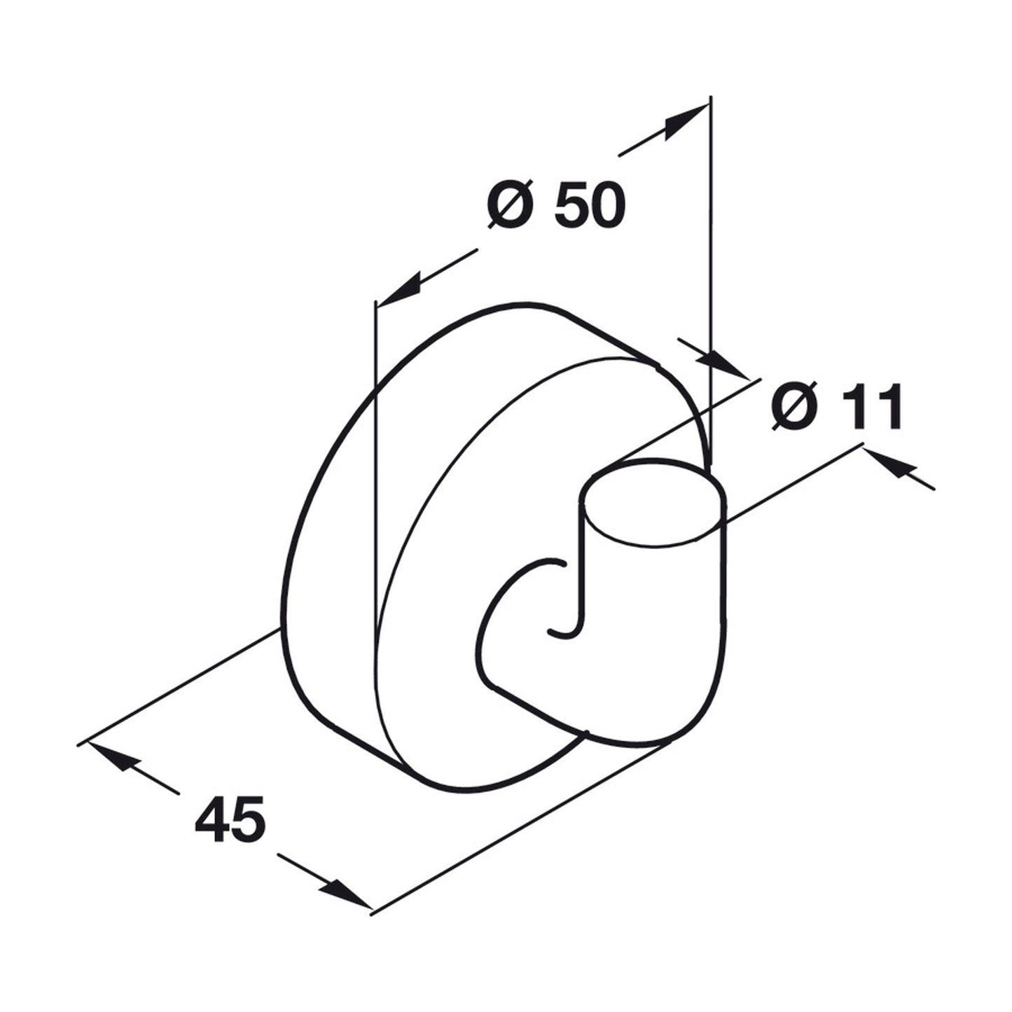 Hafele HEWI Polyamide Wall Mounted Hook - Illustration