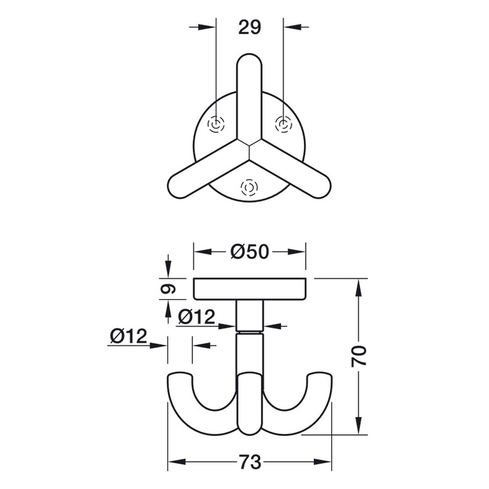 Hafele HEWI Polyamide Triple Ceiling Hook - Illustration