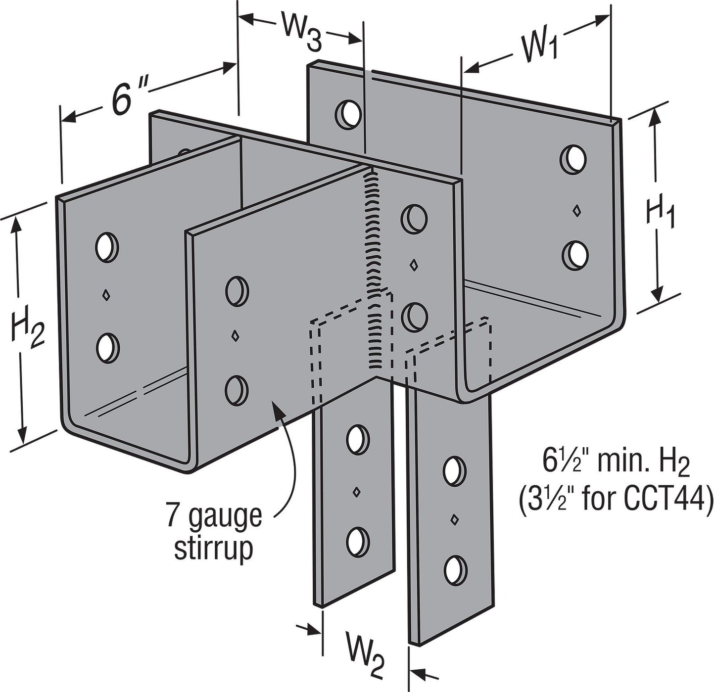 Simpson Strong-Tie CCT6X T-Shape Custom Column Cap for 6X Beam