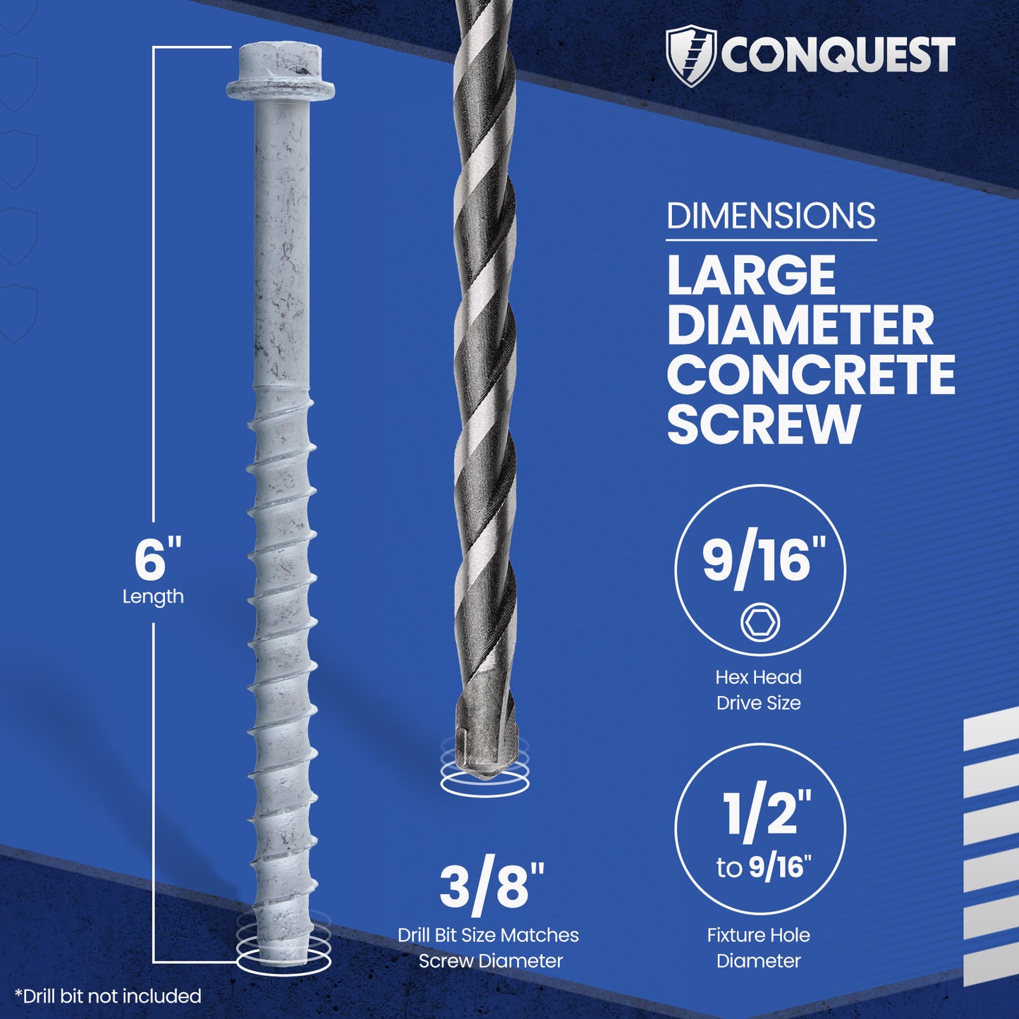 3/8" x 6" Conquest Large Diameter Concrete Screws - Galvanized, Pkg 50