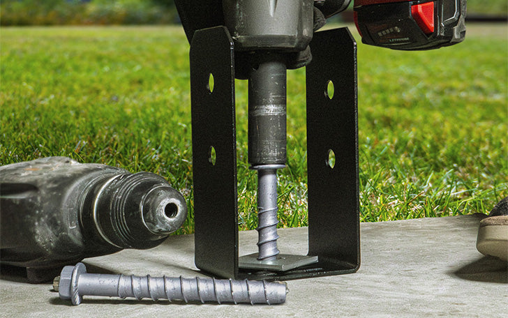 Using large concrete screw to attach pergola bracket to concrete footing