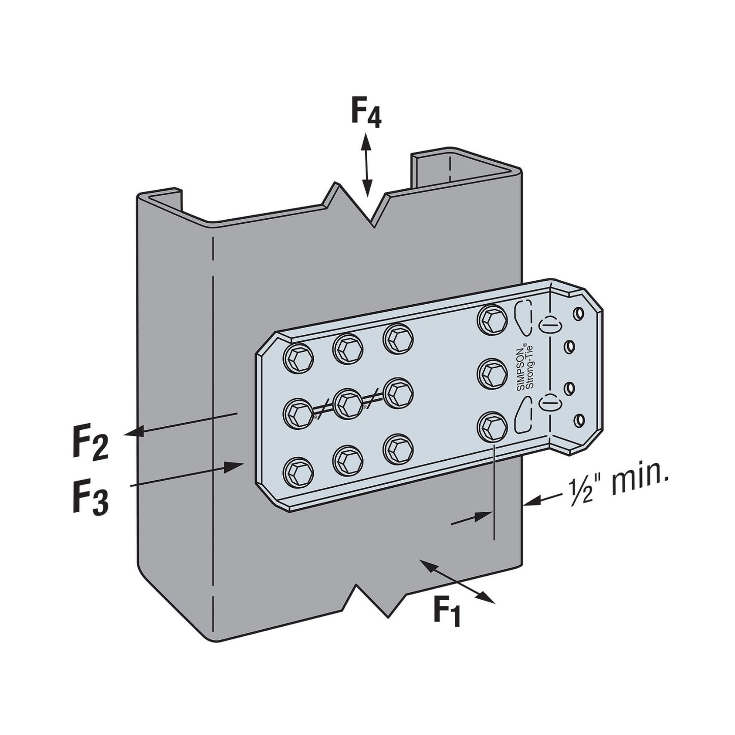 Simpson FCB45.5-R25 Bypass Framing Fixed-Clip Connector, Pkg 25