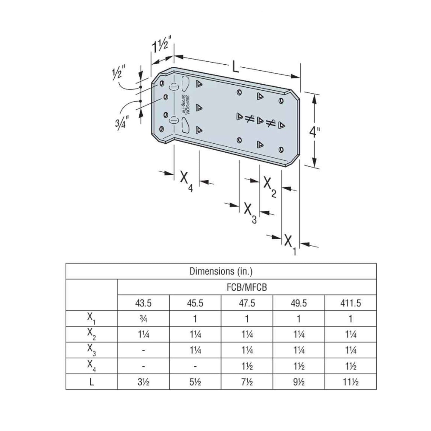 Simpson FCB45.5-R25 Bypass Framing Fixed-Clip Connector, Pkg 25