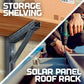 Strut channel applications for storage shelving and solar panel roof rack