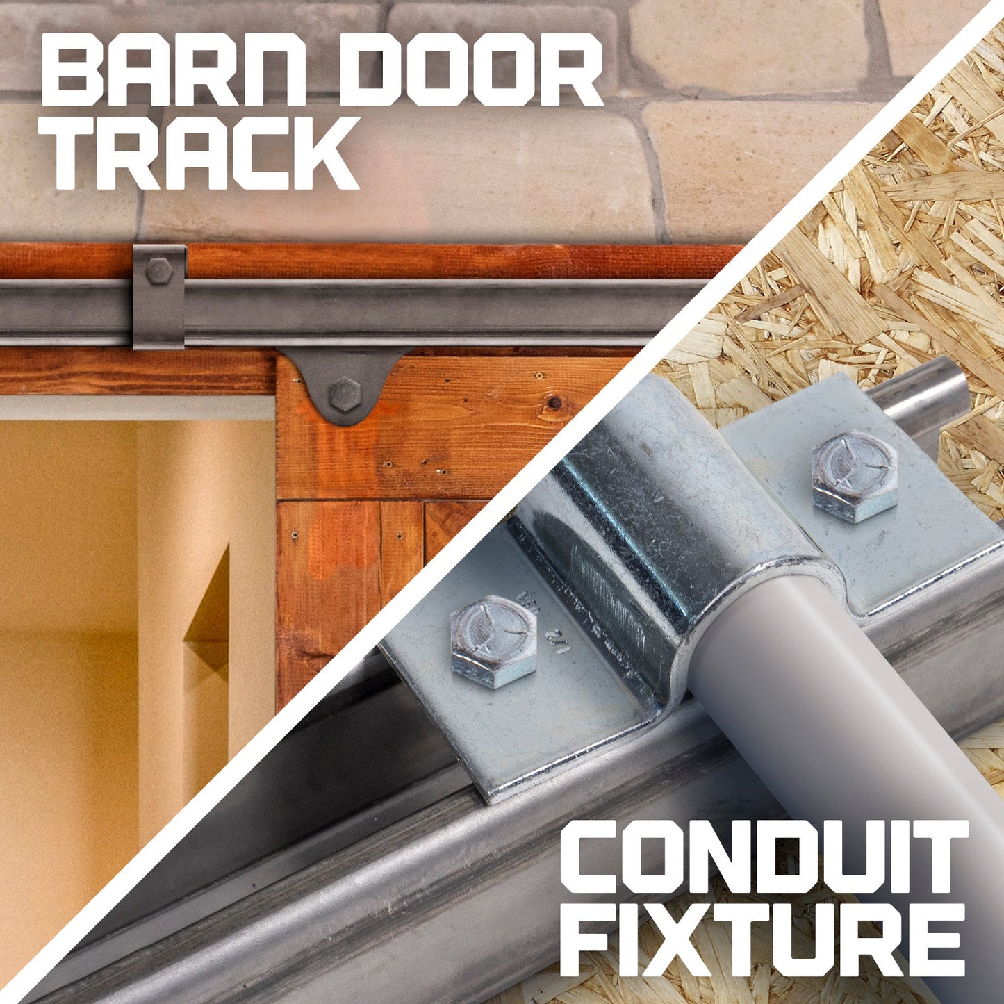 Strut Channel applications barn door track and conduit fixtures