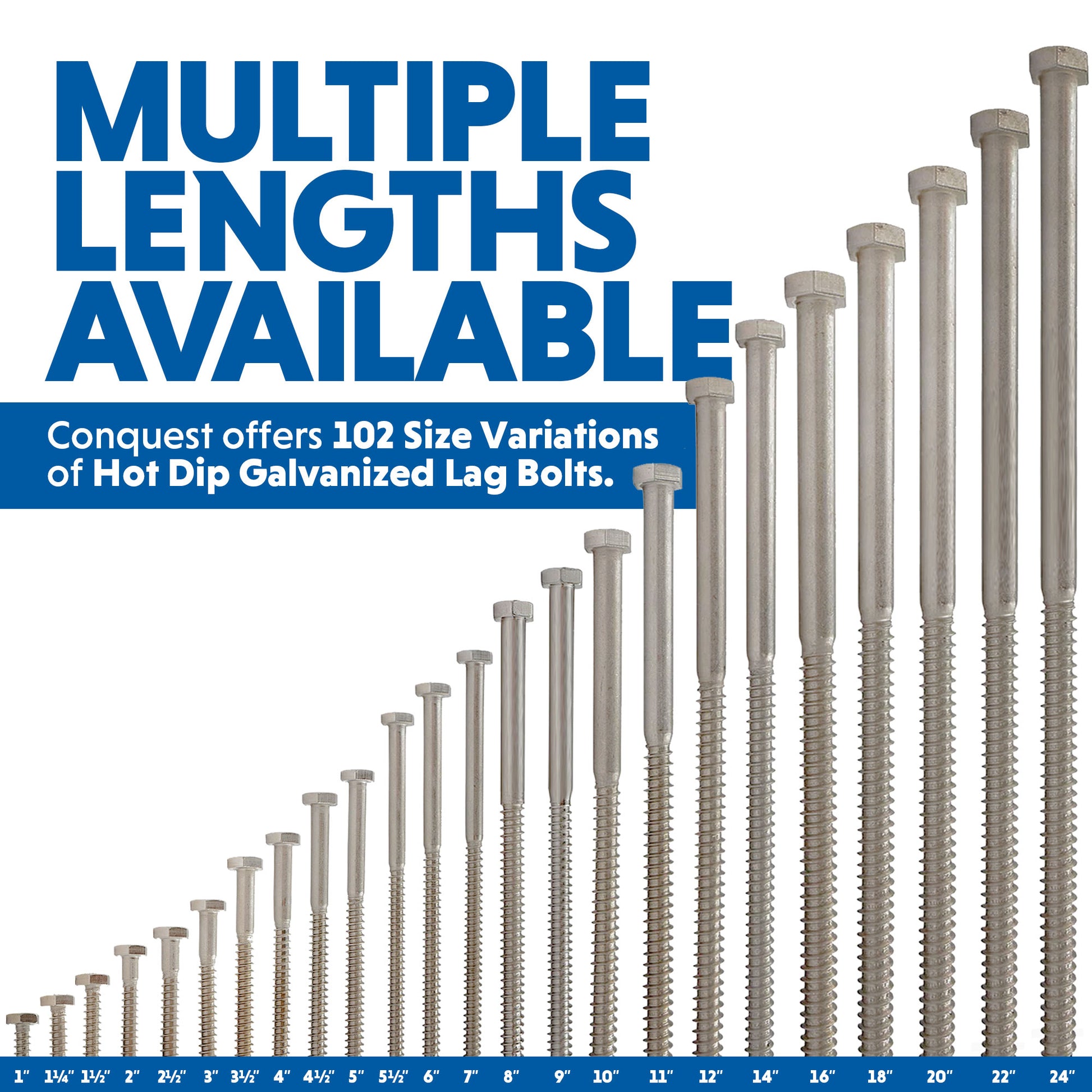 Multiple Lengths Available for Hot Dip Galvanized Lag Bolts