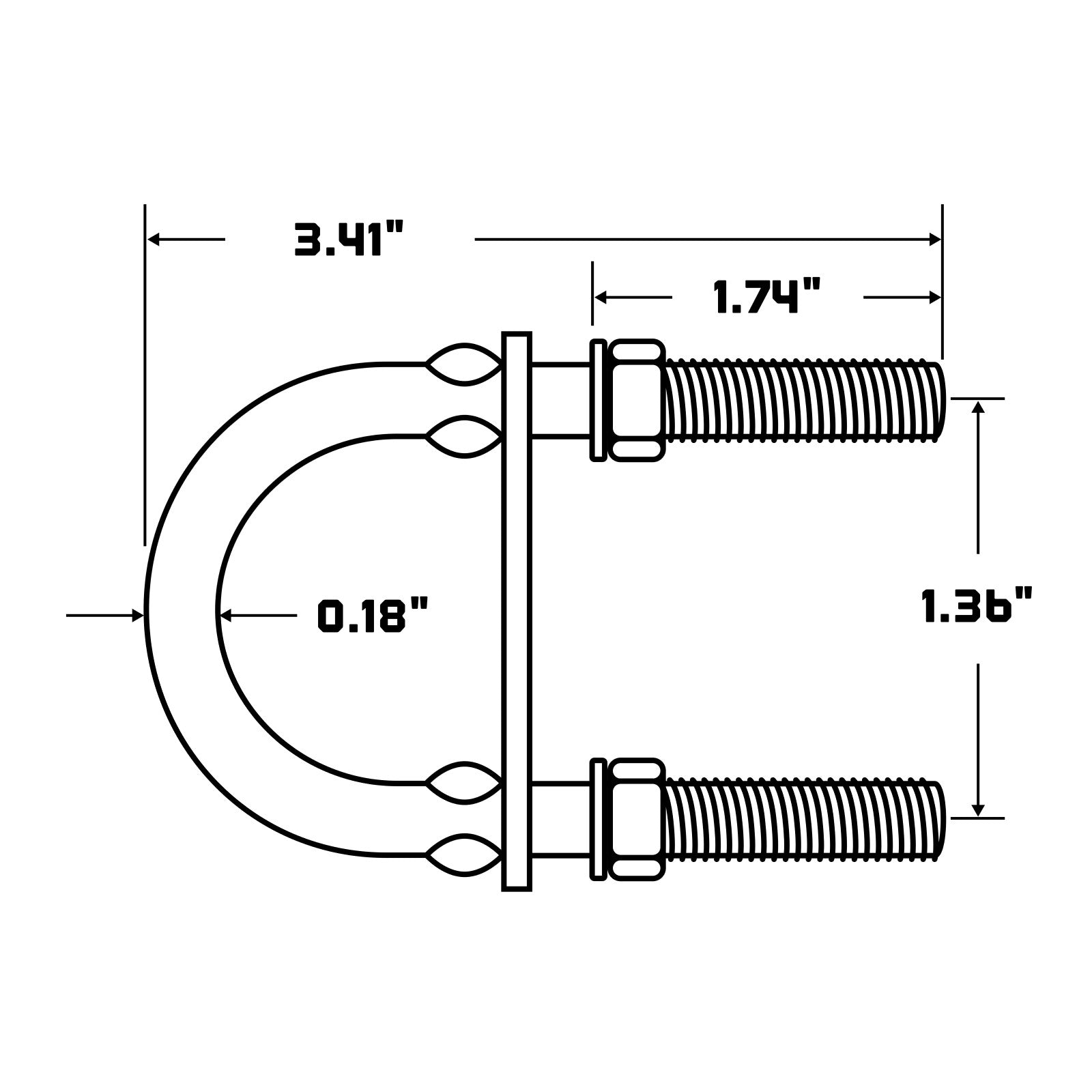 Conquest 1.36" (W) x 3.41" (L) Round Pipe U Bolt - 304 Stainless Steel specifications