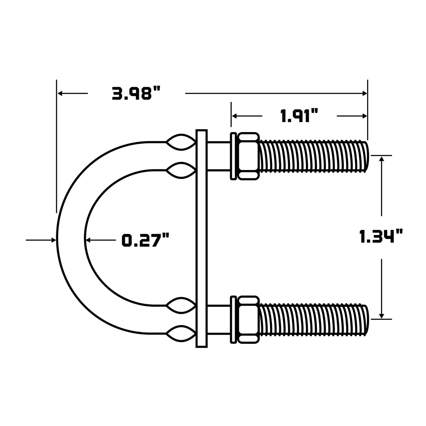 Conquest 1.34" (W) x 3.98" (L) Round Pipe U Bolt - 304 Stainless Steel Specifications