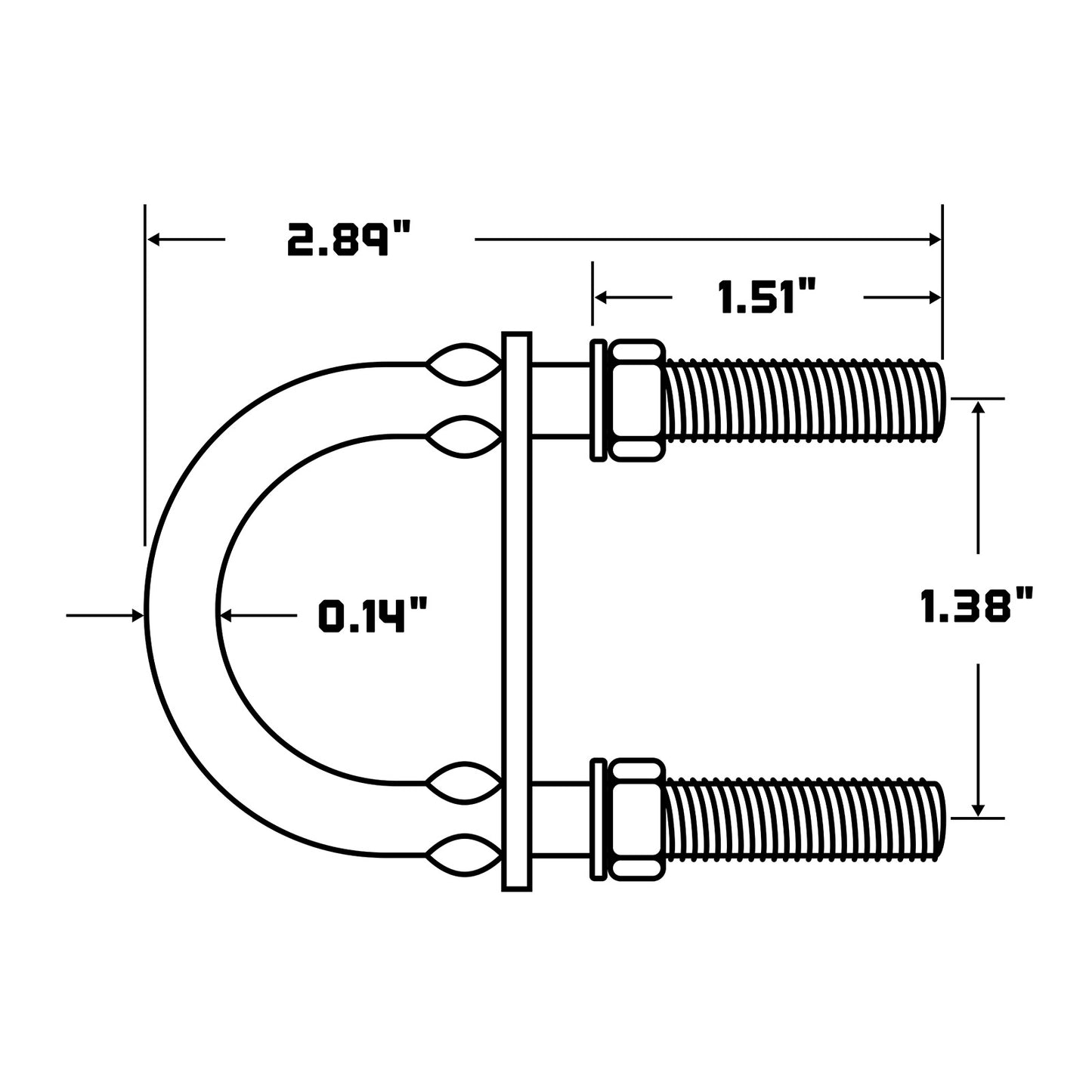 Conquest 1.38" (W) x 2.89" (L) Round Pipe U Bolt - 304 Stainless Steel specifications