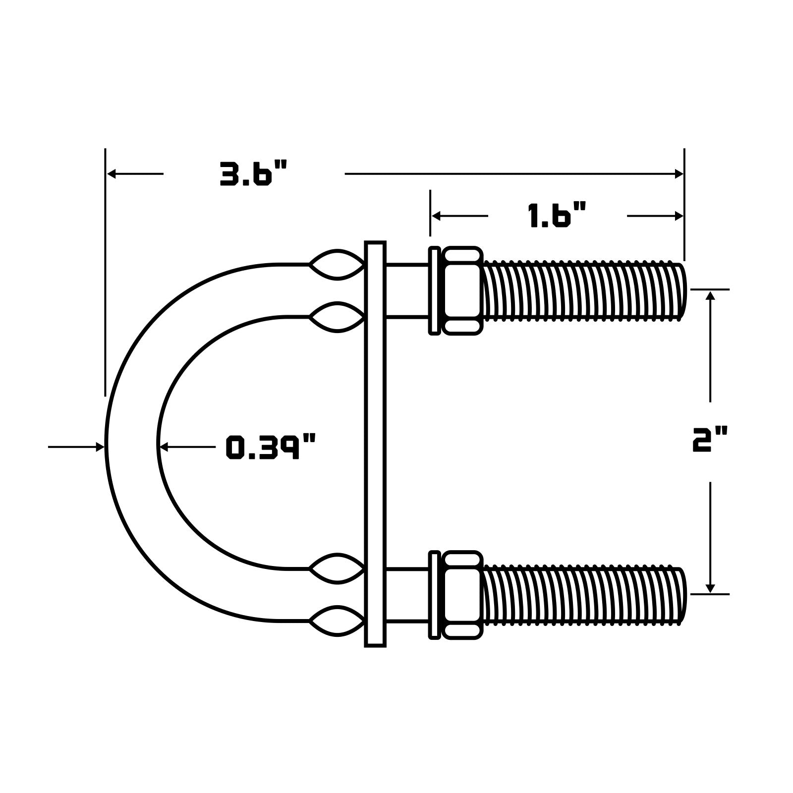 Conquest 2" (W) x 3.6" (L) Round Pipe U Bolt - 304 Stainless Steel specifications