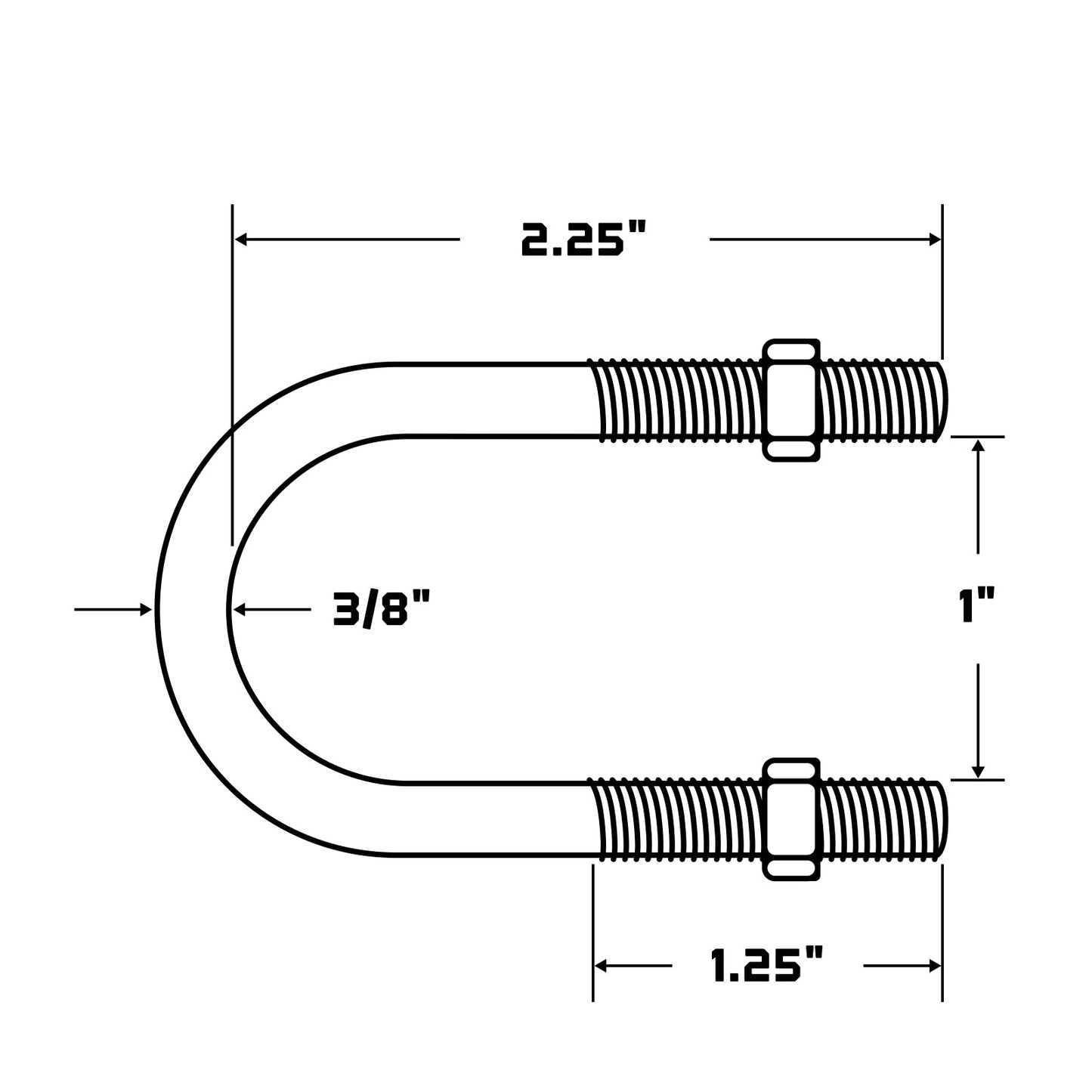 Conquest 1" (W) x 2-1/4" (L) Round Pipe U Bolt - 316 Stainless Steel specifications