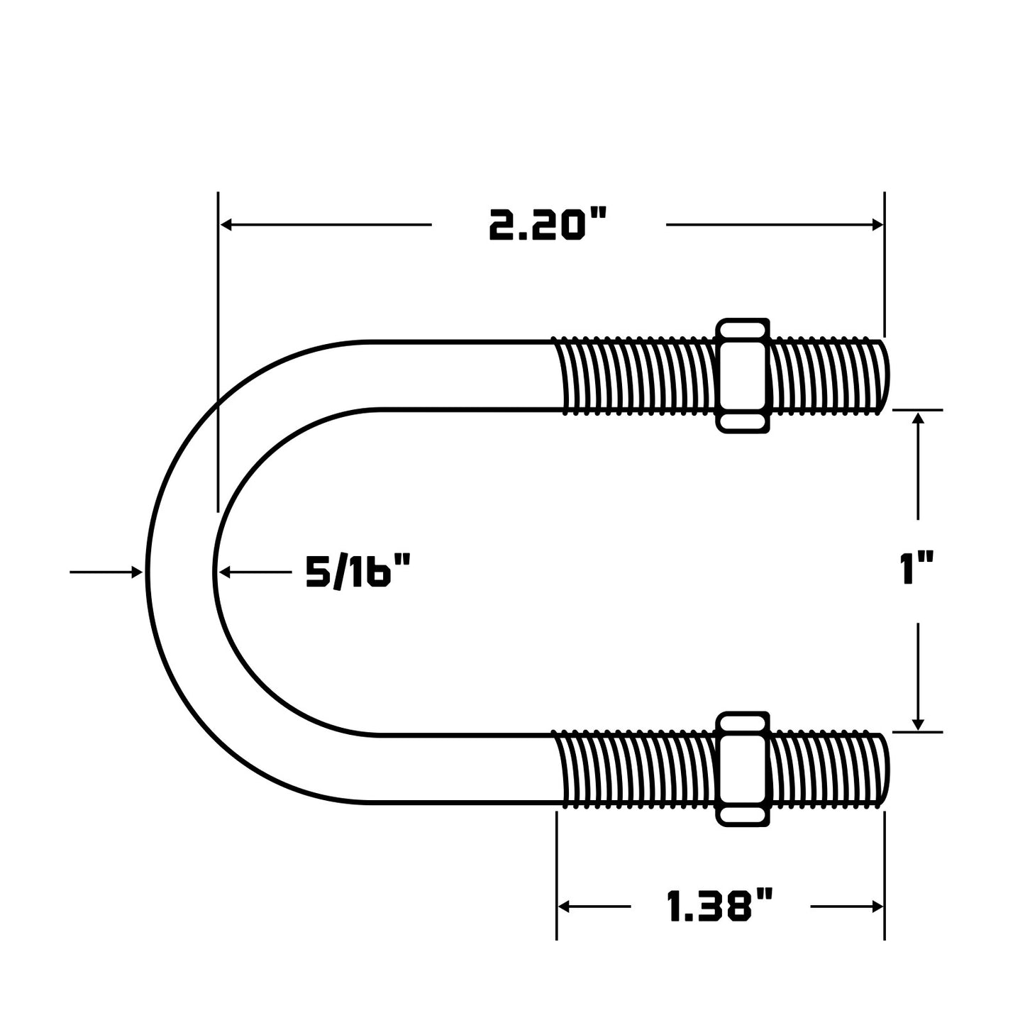 Conquest 1" (W) x 2-1/5" (L) Round Pipe U Bolt - 316 Stainless Steel specifications