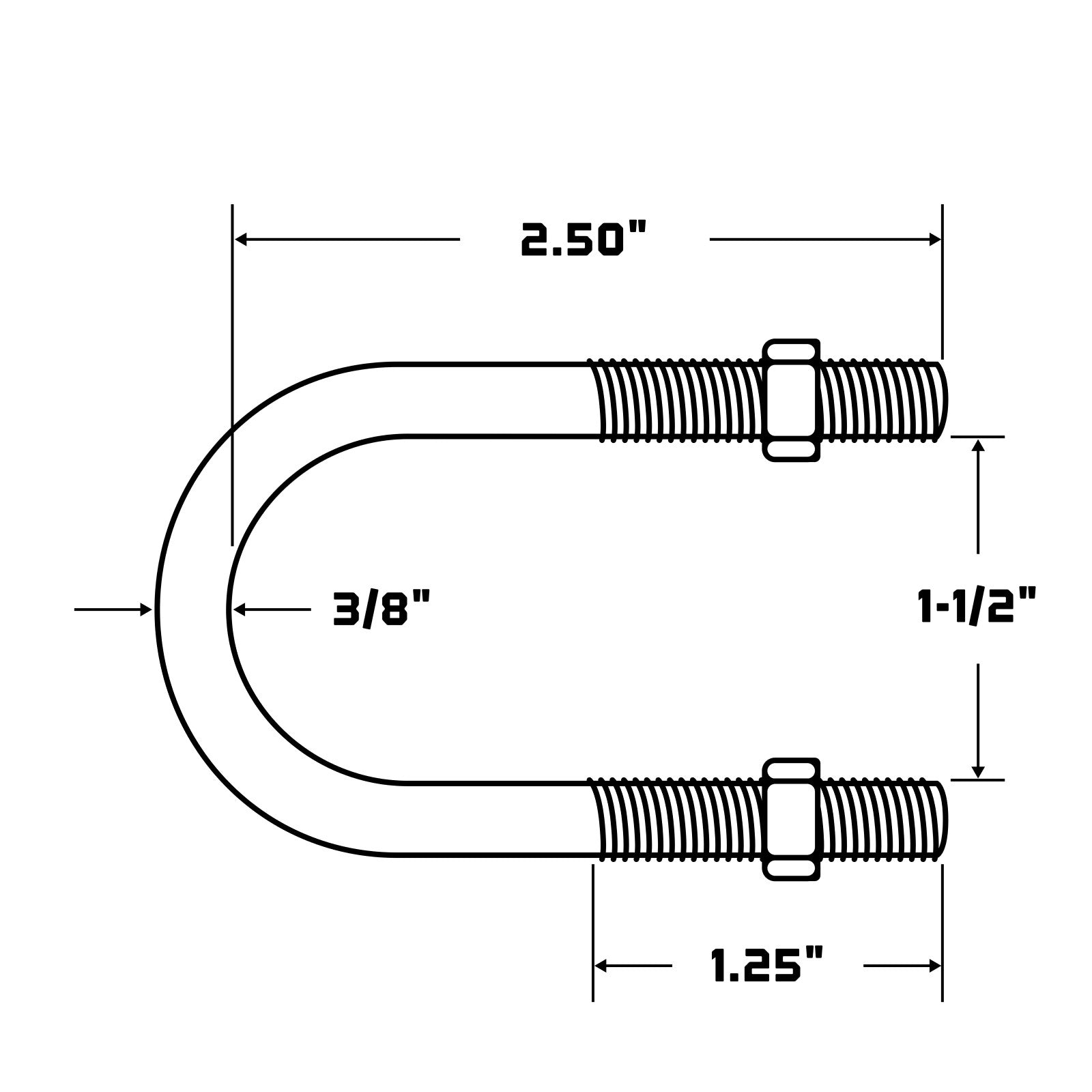 Conquest 1-1/2" (W) x 2-1/2" (L) Round Pipe U Bolt - 316 Stainless Steel specifications