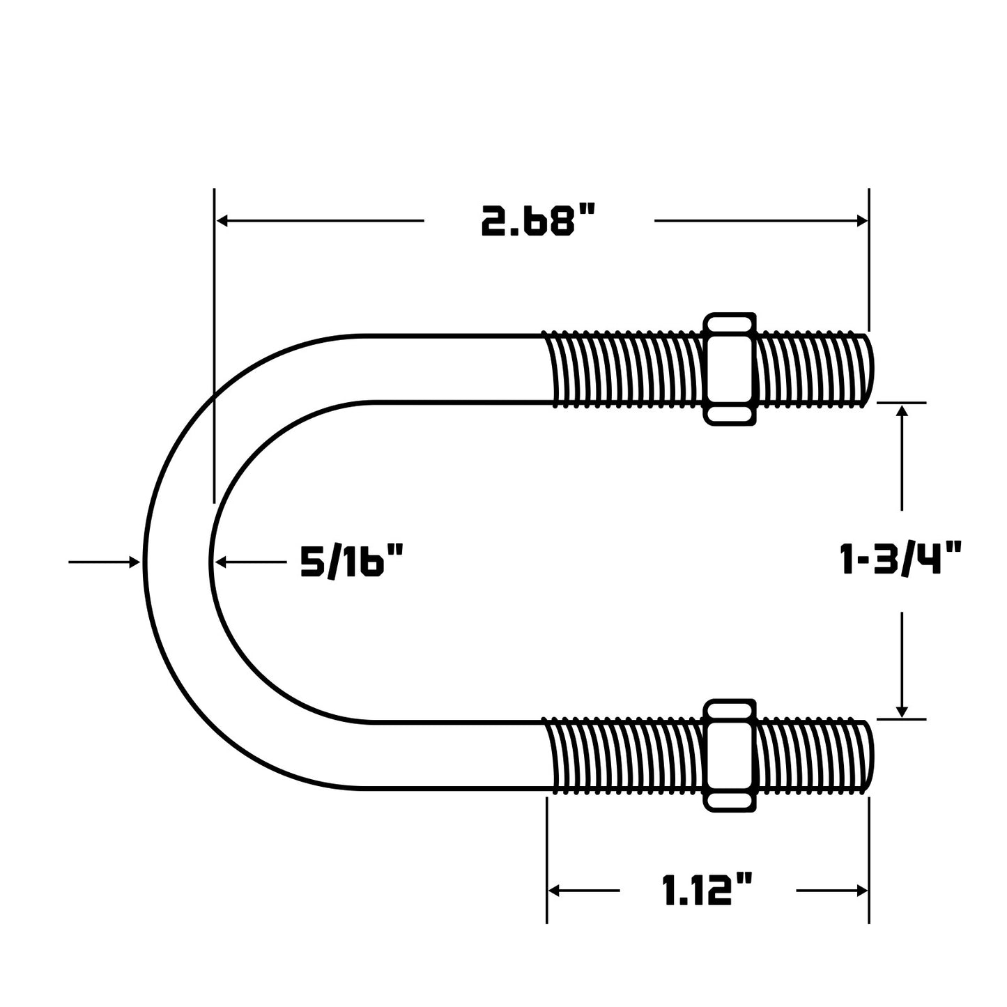 Conquest 1-3/4" (W) x 2-2/3" (L) Round Pipe U Bolt - 316 Stainless Steel specifications