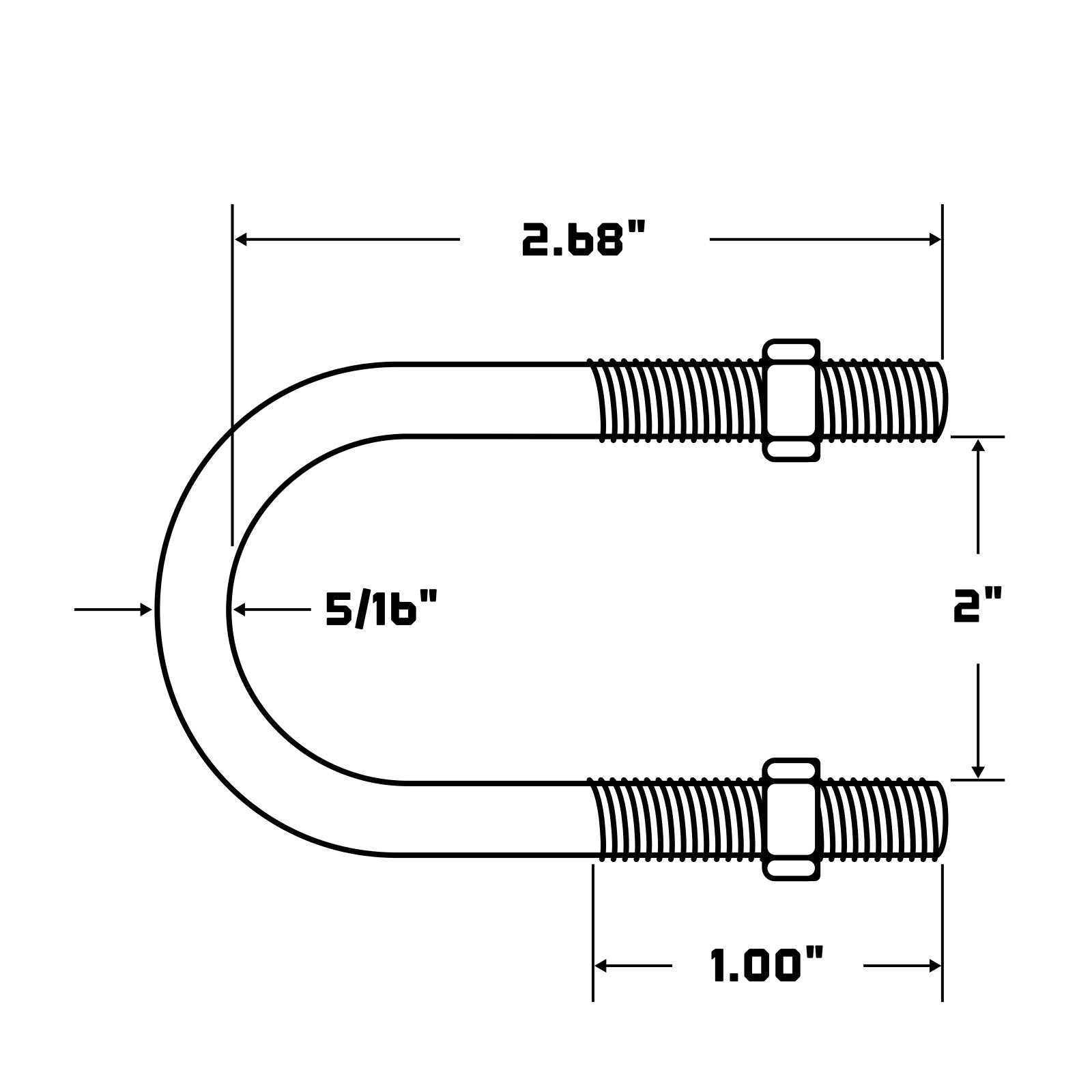 Conquest 2" (W) x 2-2/3" (L) Round Pipe U Bolt - 316 Stainless Steel specifications