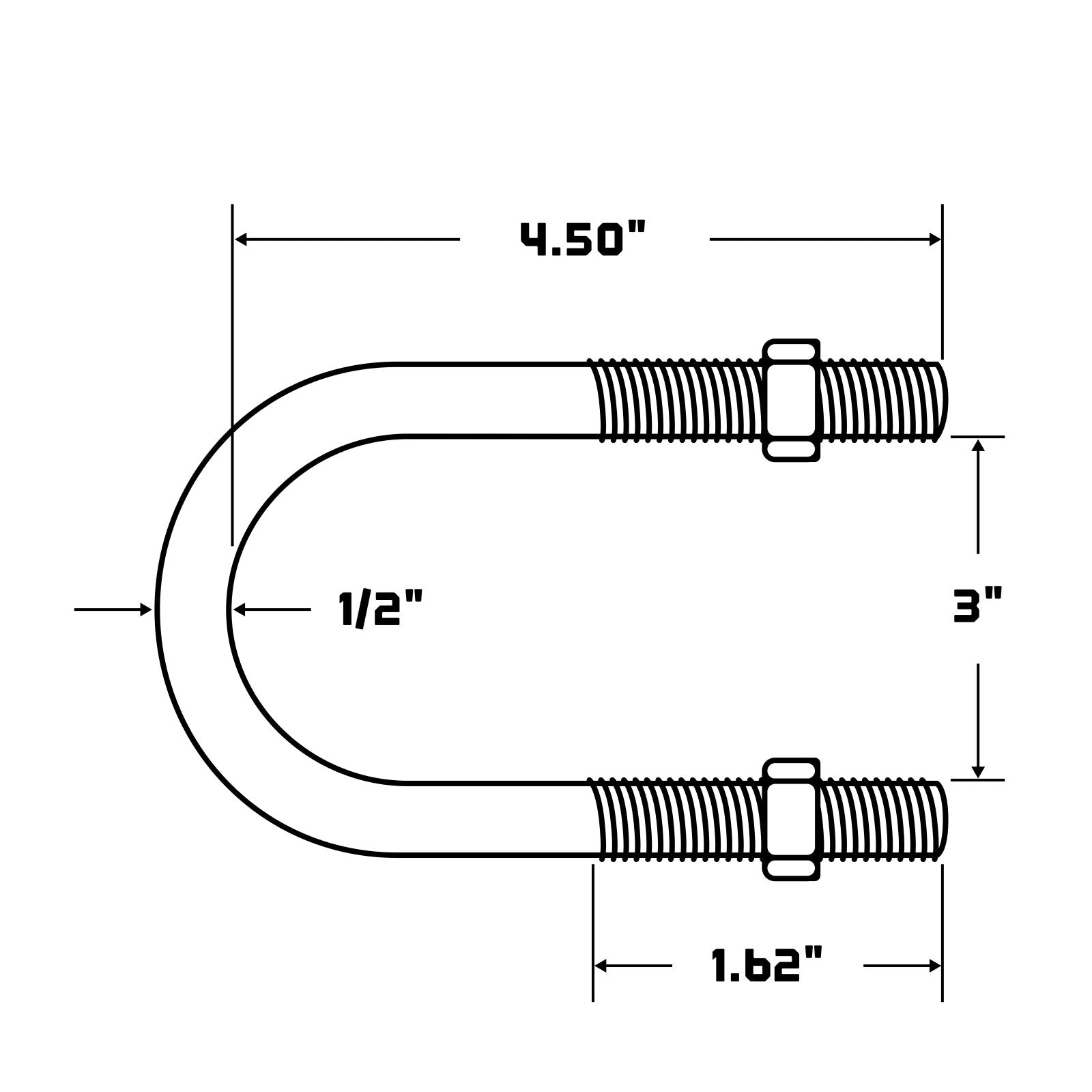 Conquest 2-1/2" (W) x 4-1/2" (L) Round Pipe U Bolt - 316 Stainless Steel specifications