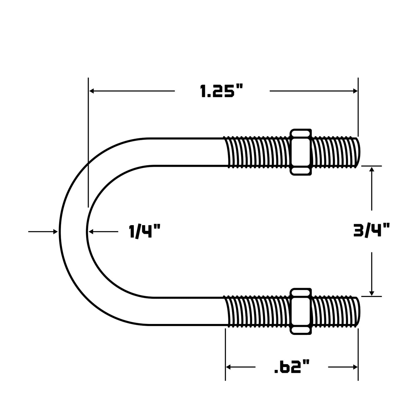 Conquest 3/4" (W) x 1-1/4" (L) Round Pipe U Bolt - 316 Stainless Steel specifications