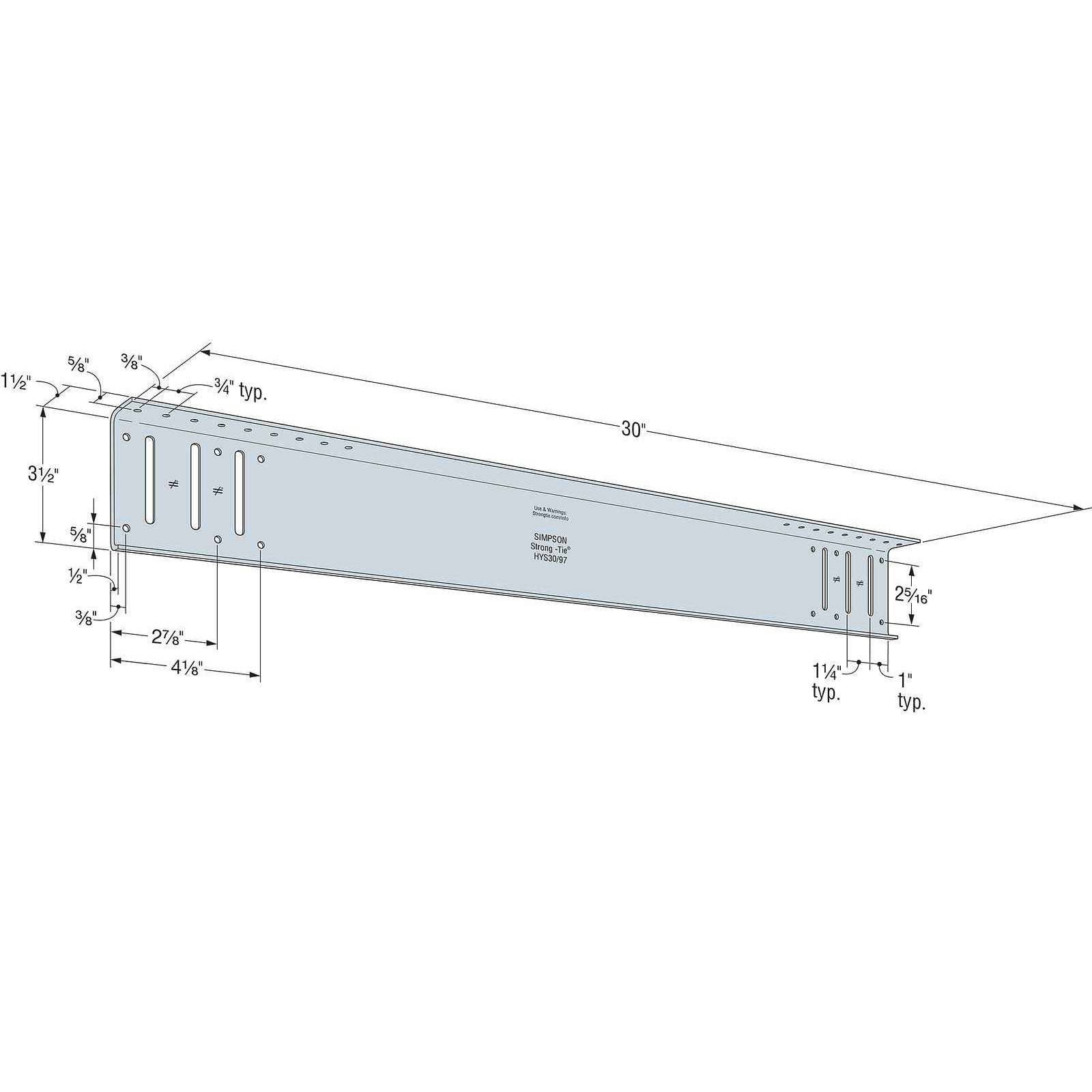 Simpson HYS30/97-KT10 Bypass Hybrid Strut W/Screws, Pkg 10