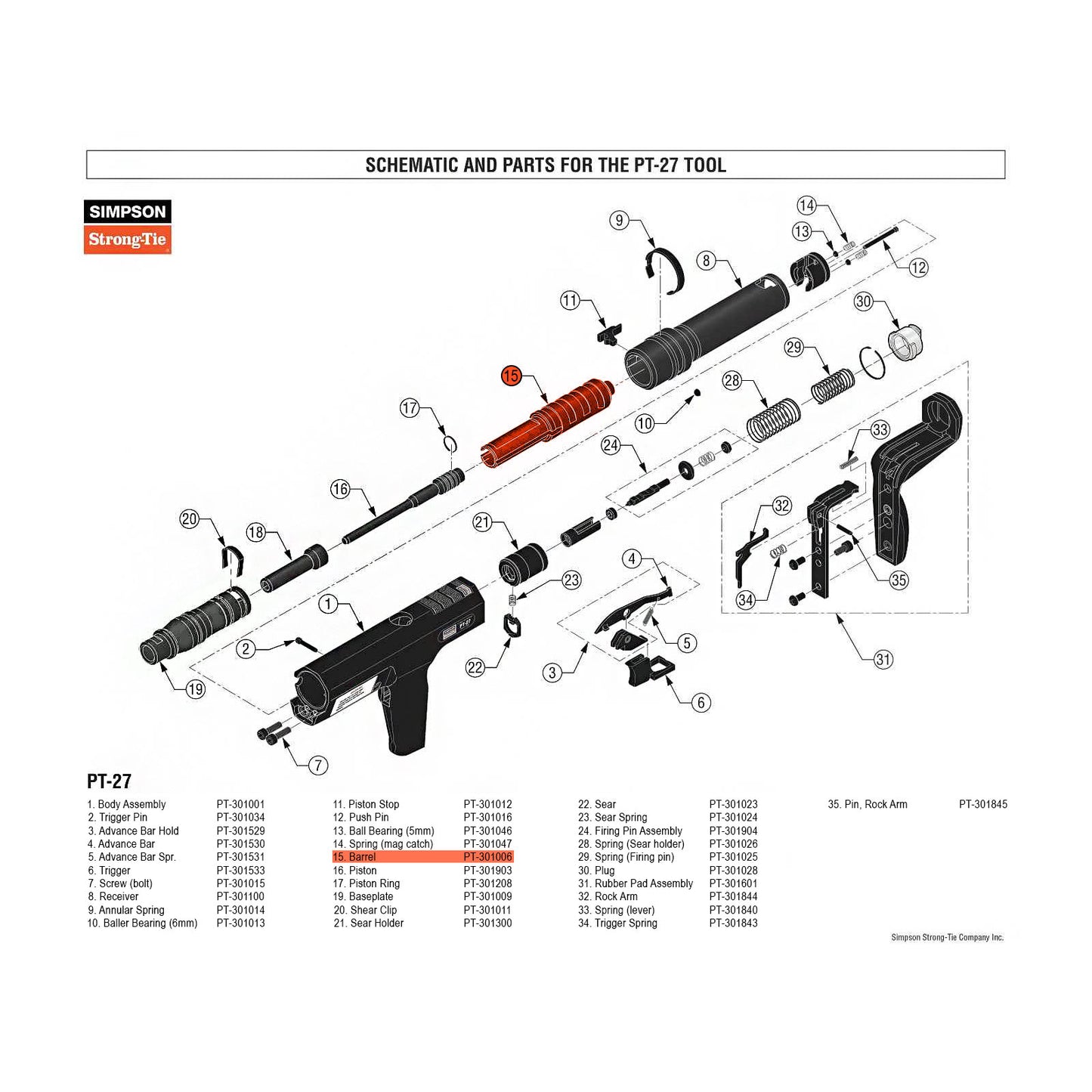 Simpson PT-301006 Barrel for PT-27 Powder Actuated Nail Gun