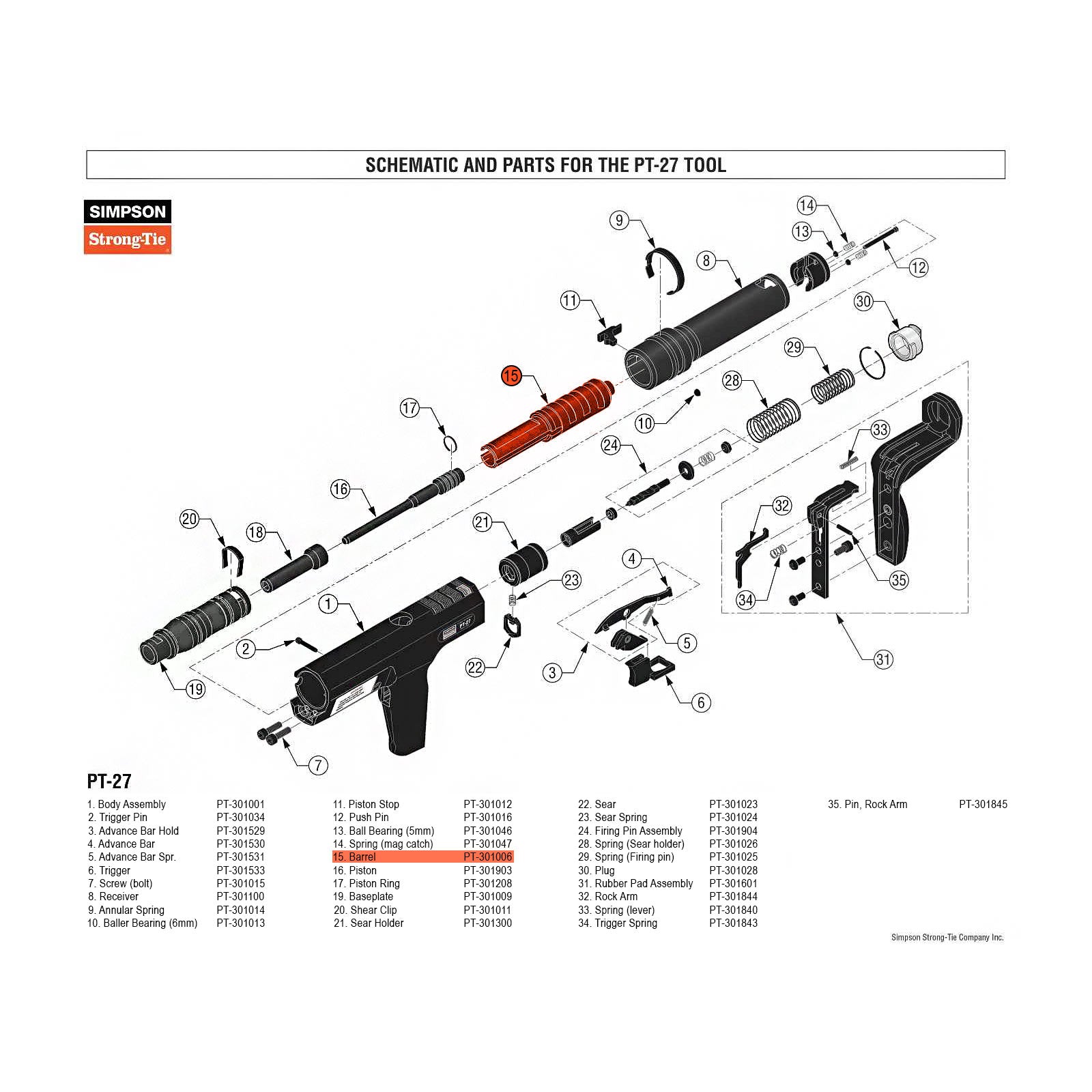 Simpson PT-301006 Barrel for PT-27 Powder Actuated Nail Gun