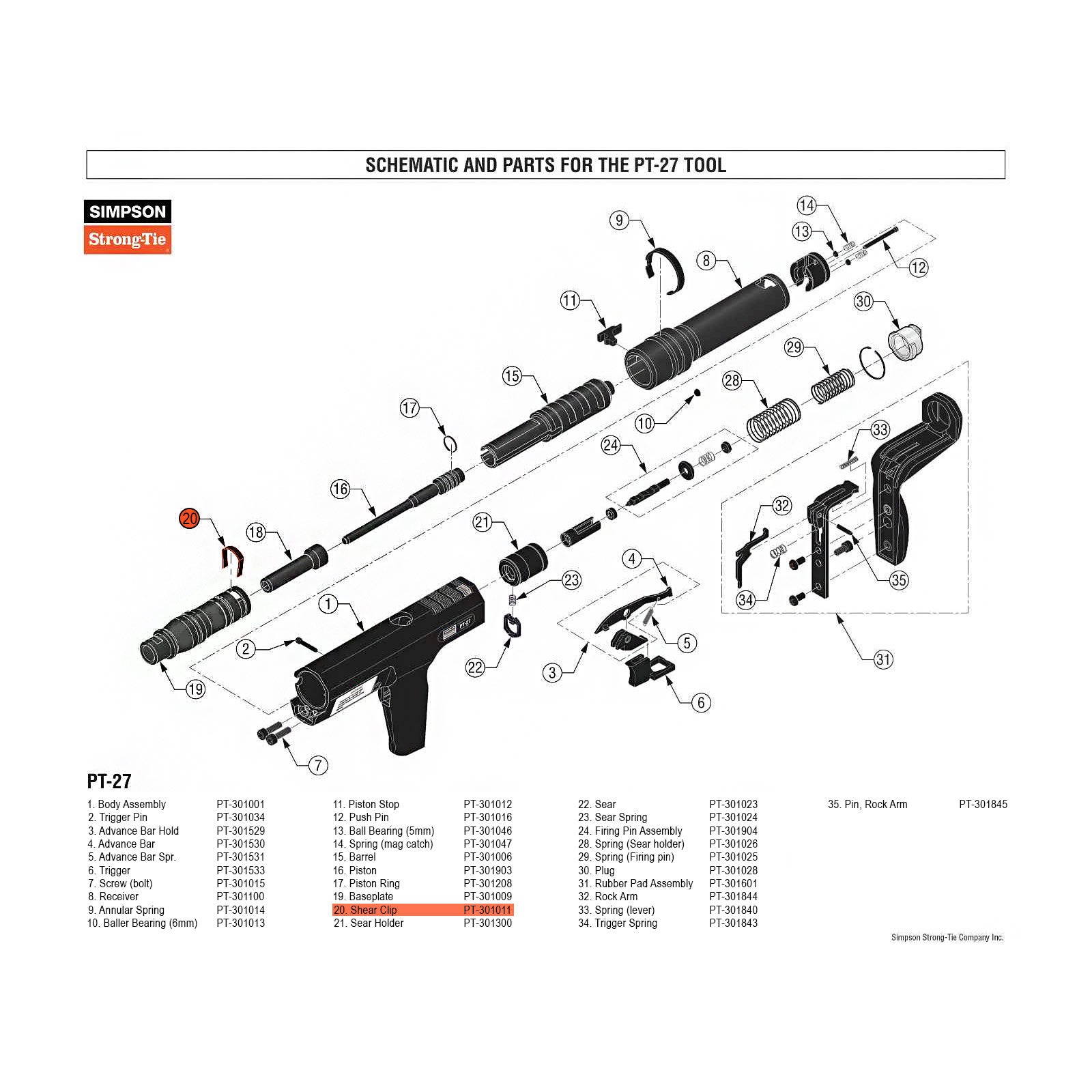 Simpson PT-301011 Shear Clip for PT-27 Powder Actuated Nail Gun