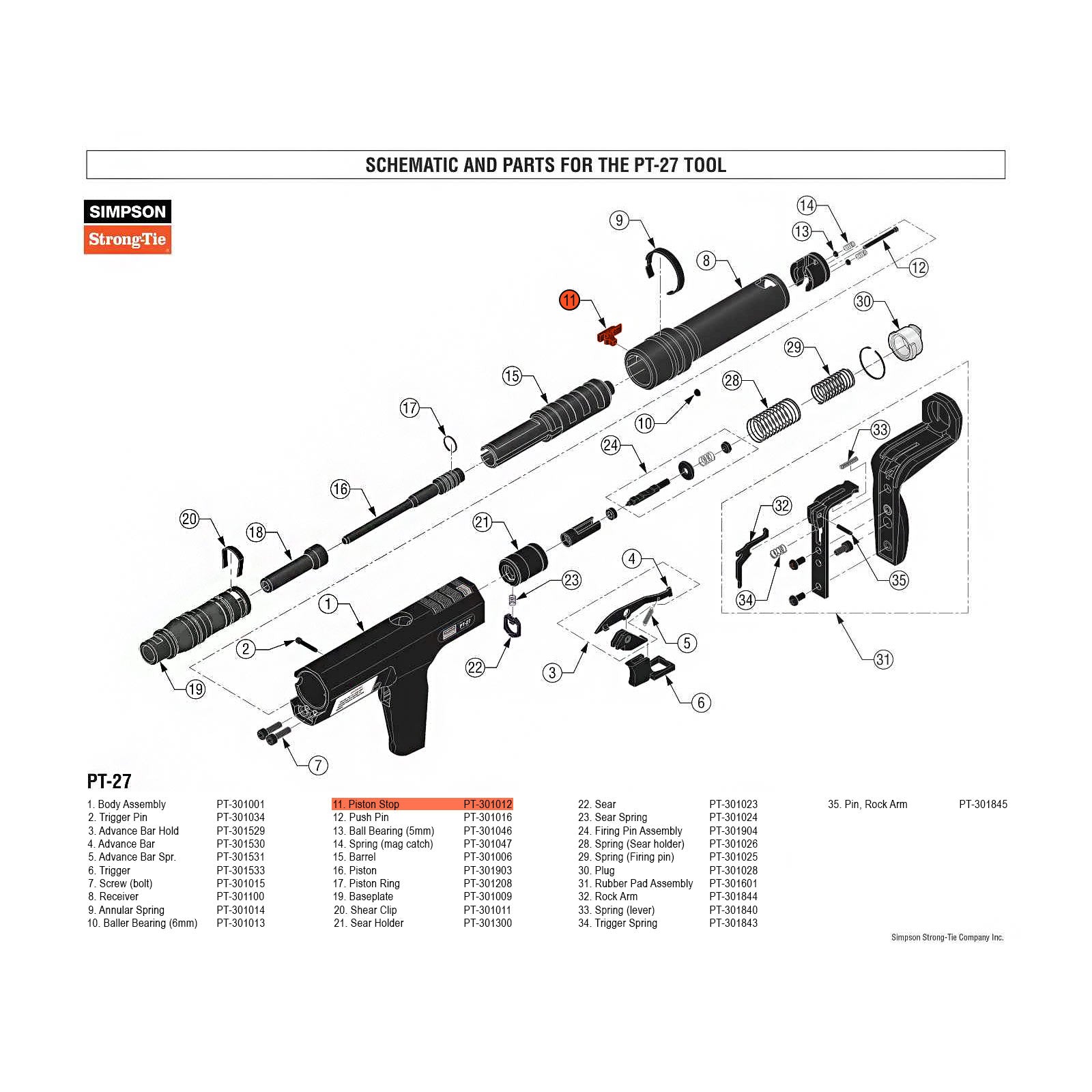 Simpson PT-301012 Piston Stop for PT-27 Powder Actuated Nail Gun