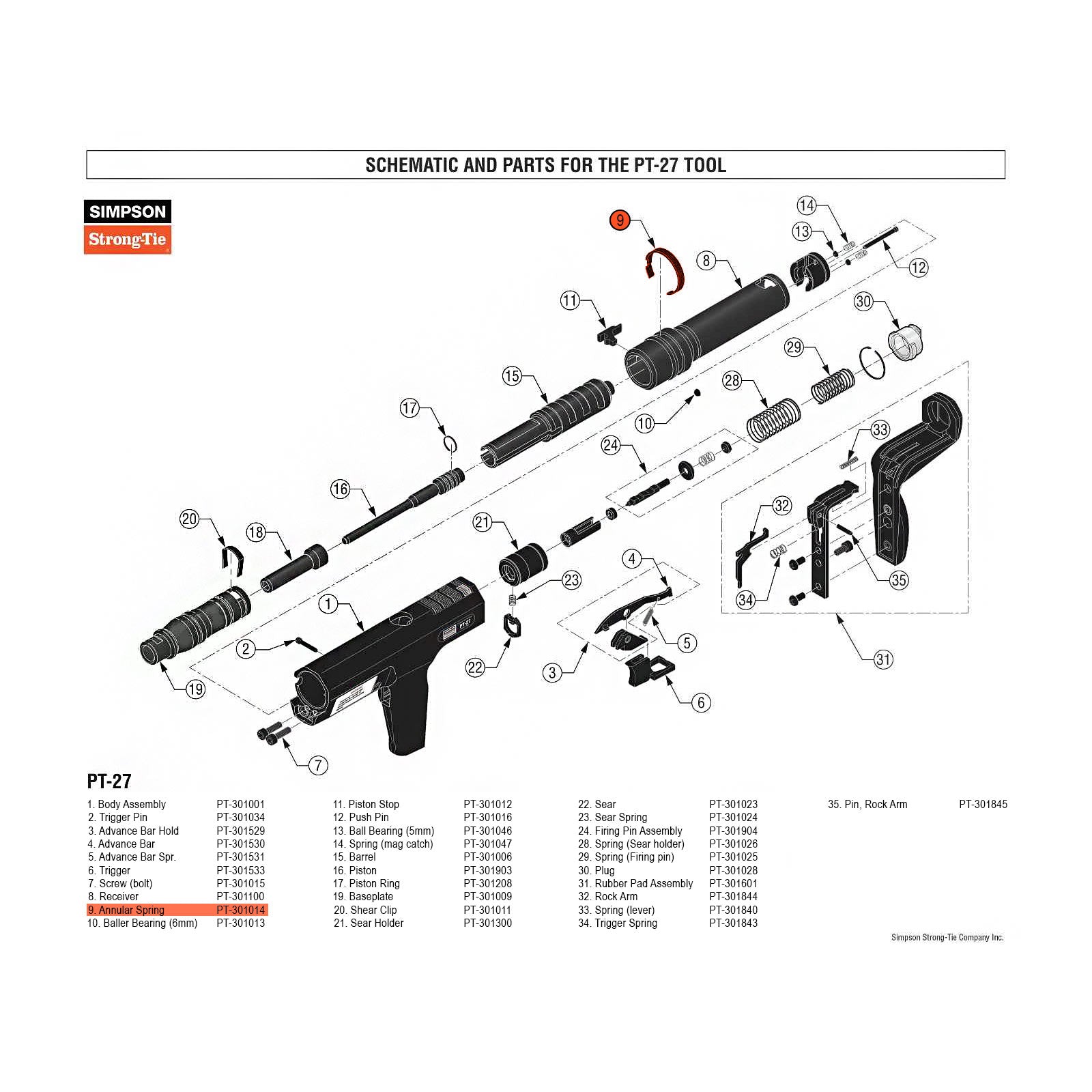 Simpson PT-301014 Annular Spring for PT-27 Powder Actuated Nail Gun