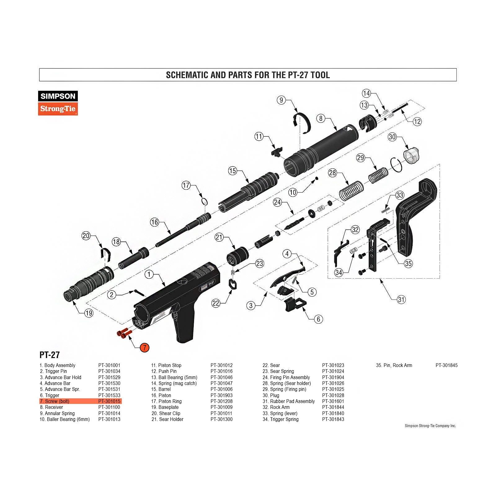 Simpson PT-301015 Bolt for PT-27 Powder Actuated Nail Gun