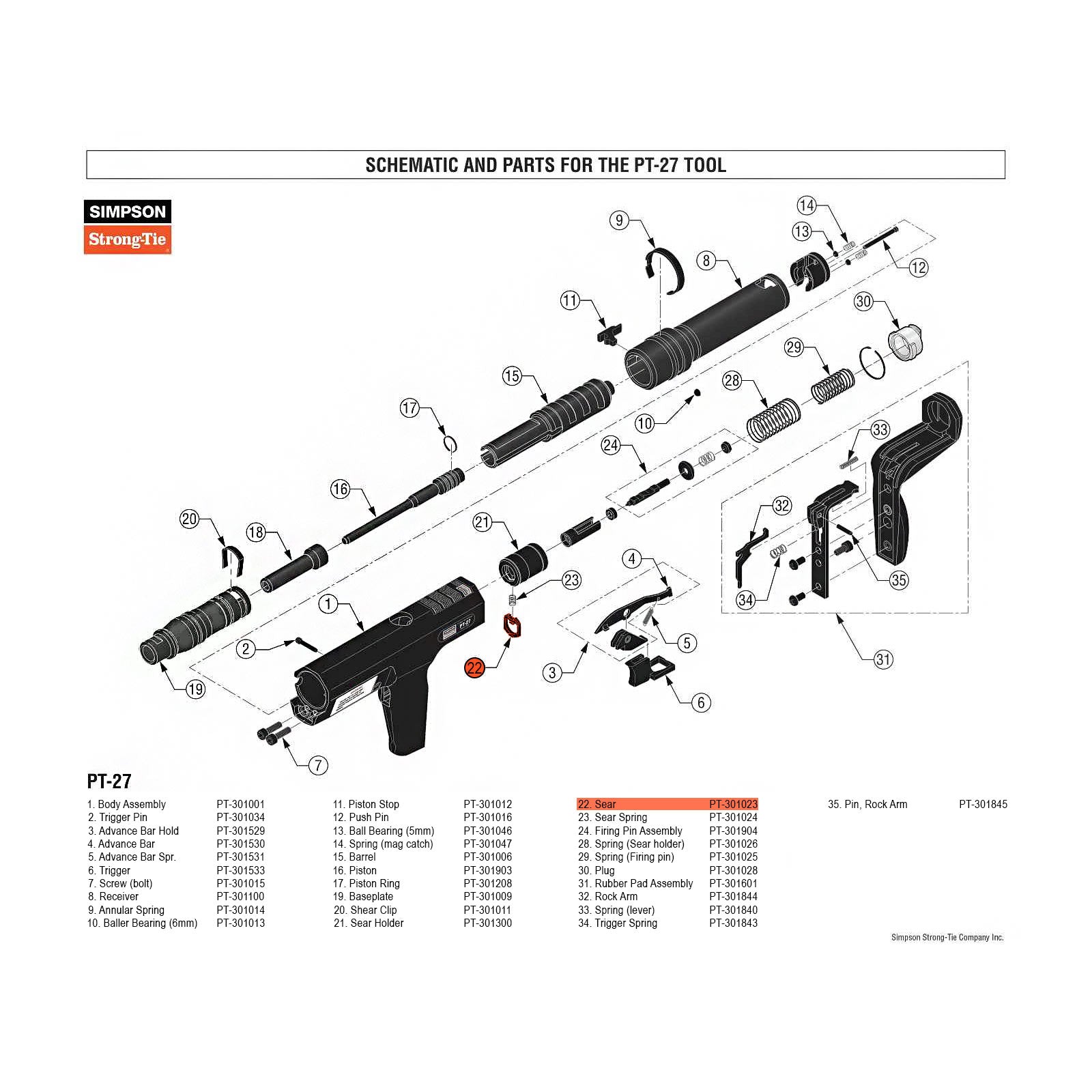 Simpson PT-301023 Sear for PT-27 Powder Actuated Nail Gun