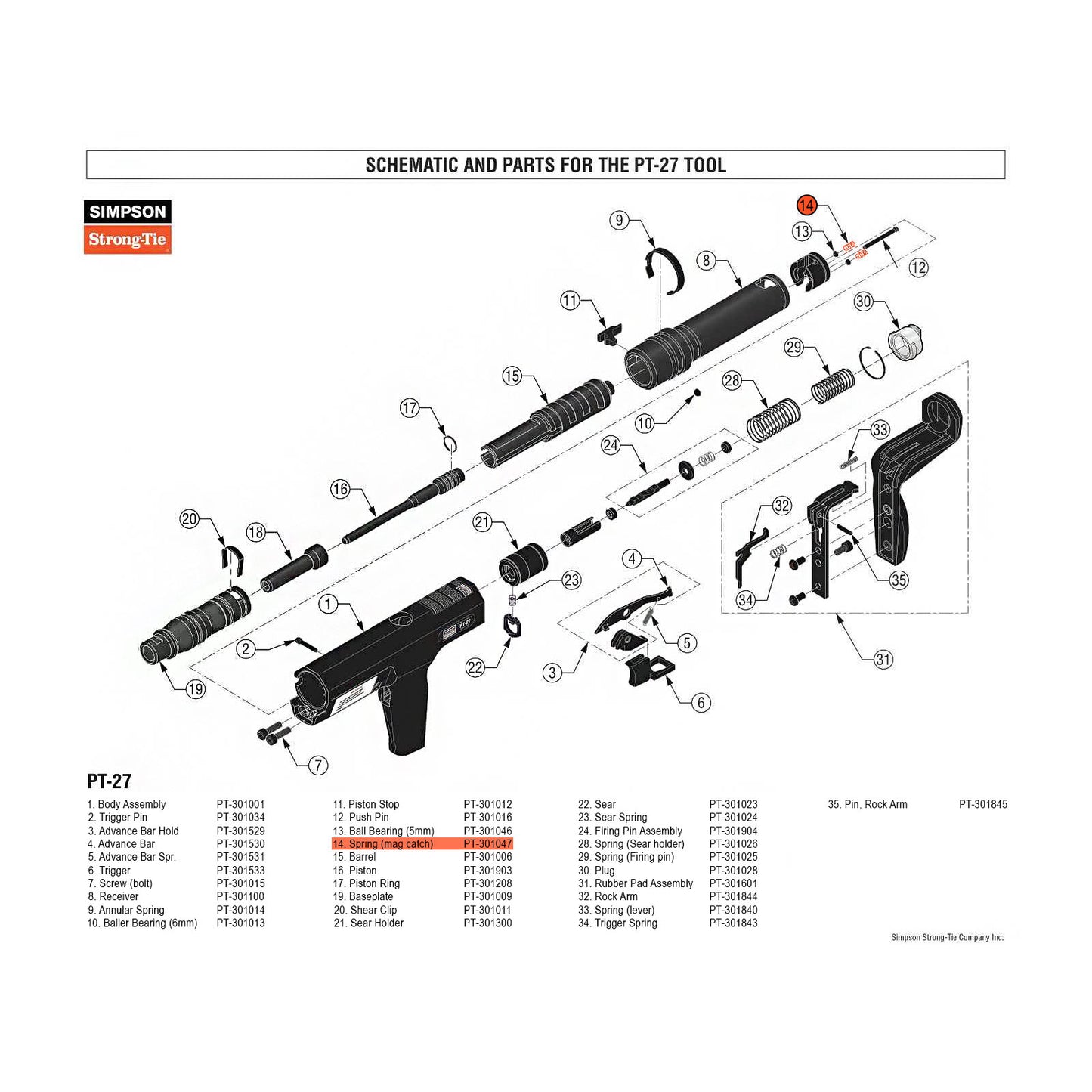 Simpson PT-301047 Spring for PT-27 Powder Actuated Nail Gun