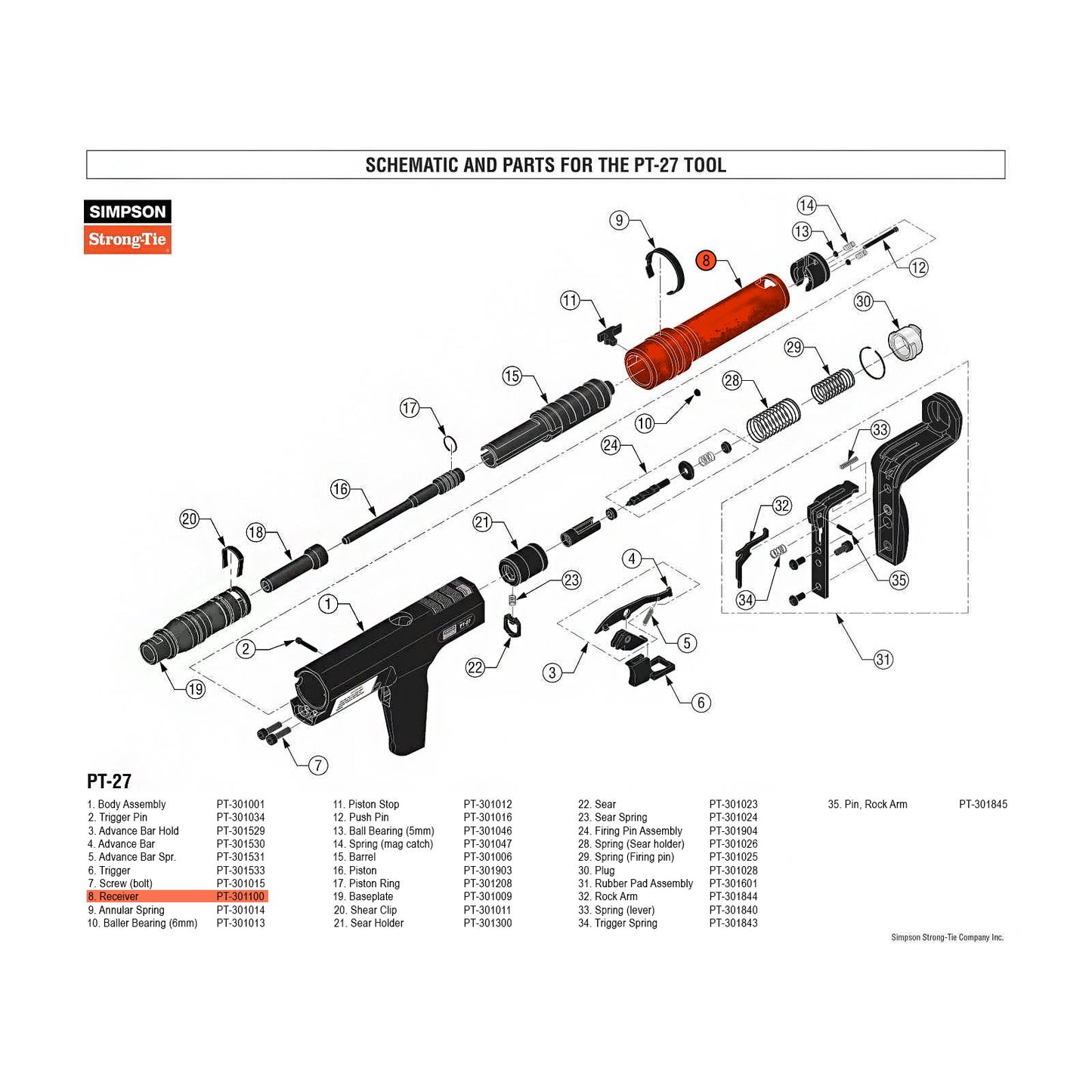 Simpson PT-301100 Receiver for PT-27 Powder Actuated Nail Gun