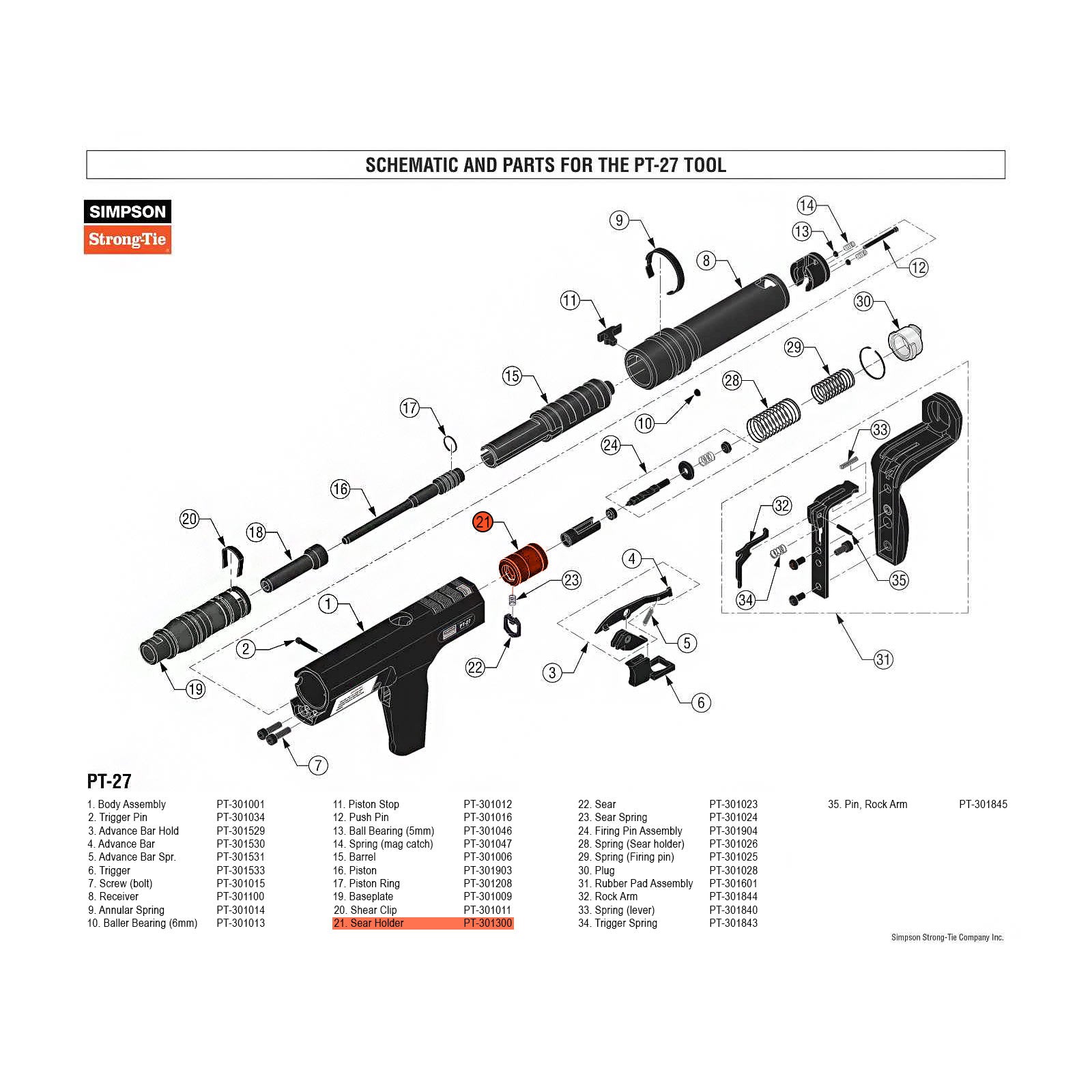 Simpson PT-301300 Sear Holder for PT-27 Powder Actuated Nail Gun