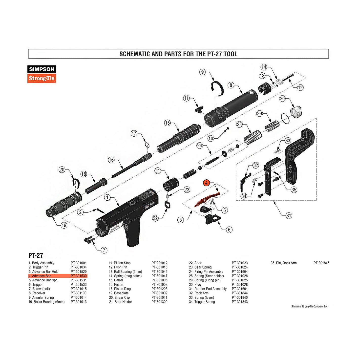 Simpson PT-301530 Advance Bar for PT-27 Powder Actuated Nail Gun