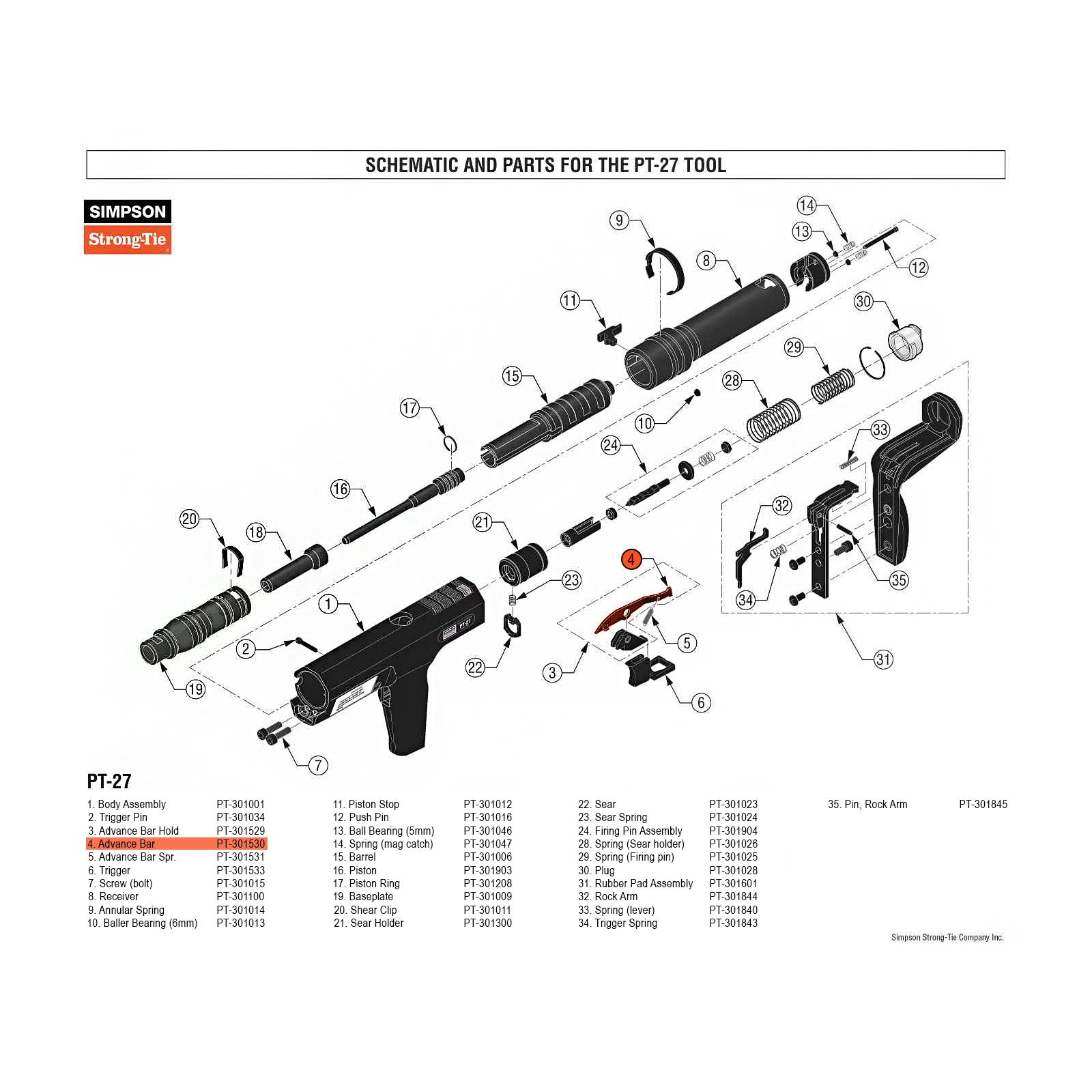 Simpson PT-301530 Advance Bar for PT-27 Powder Actuated Nail Gun