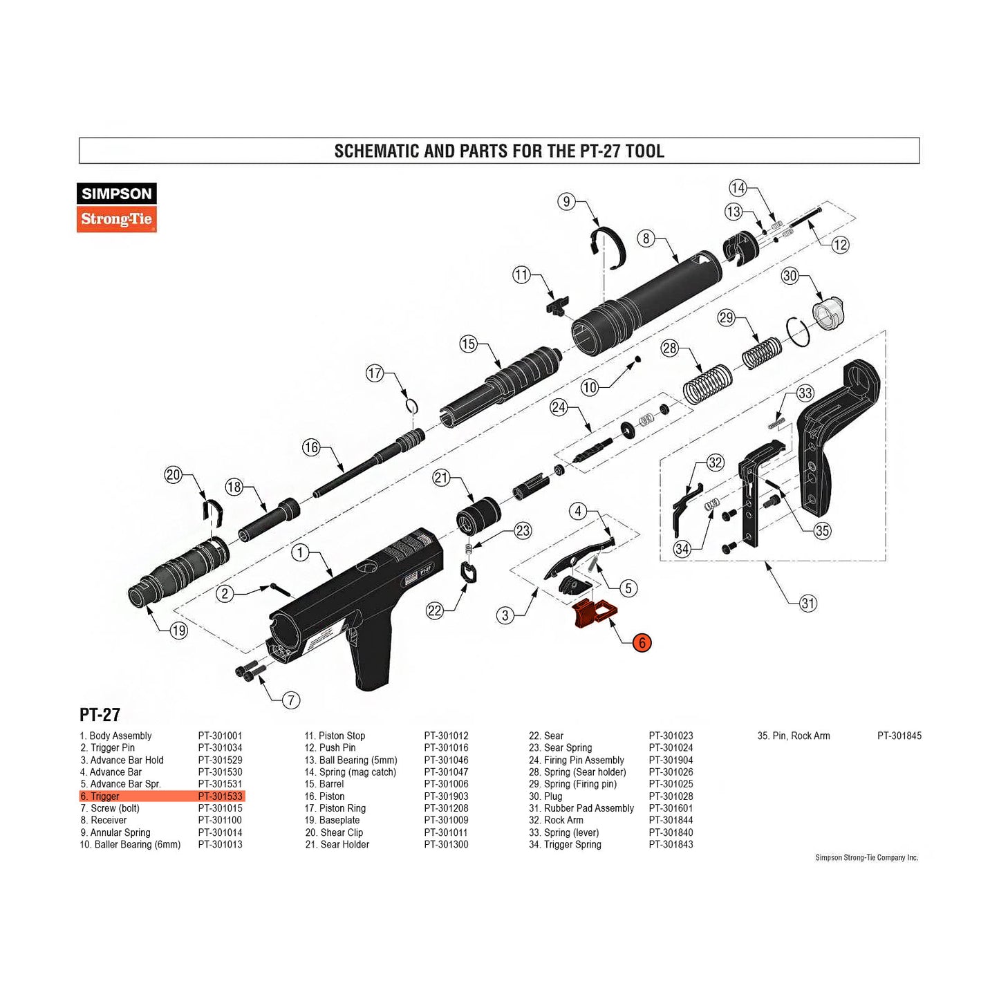 Simpson PT-301533 Trigger for PT-27 Powder Actuated Nail Gun